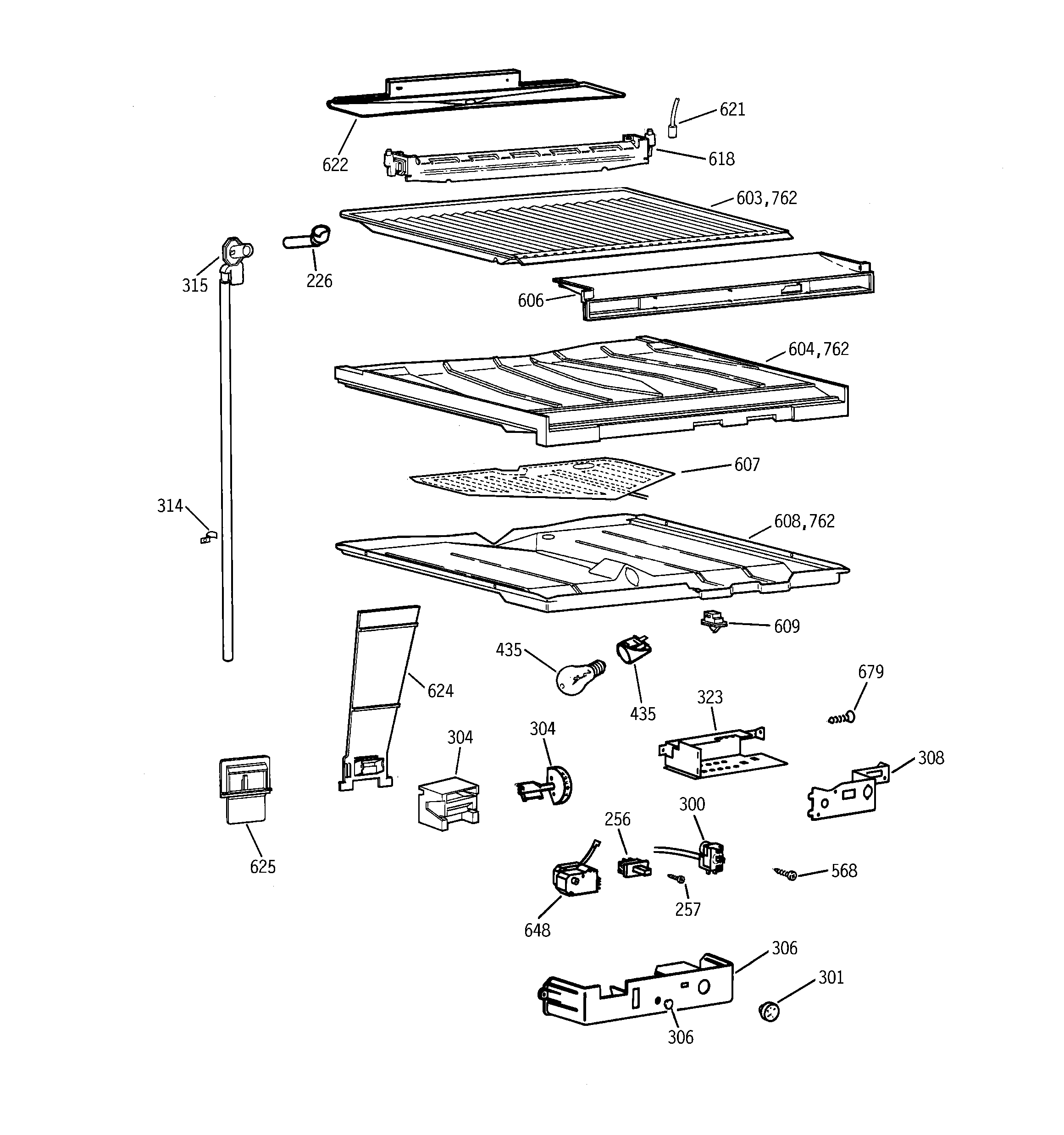 GE TBE25PCSLLAA compartment separator parts diagram