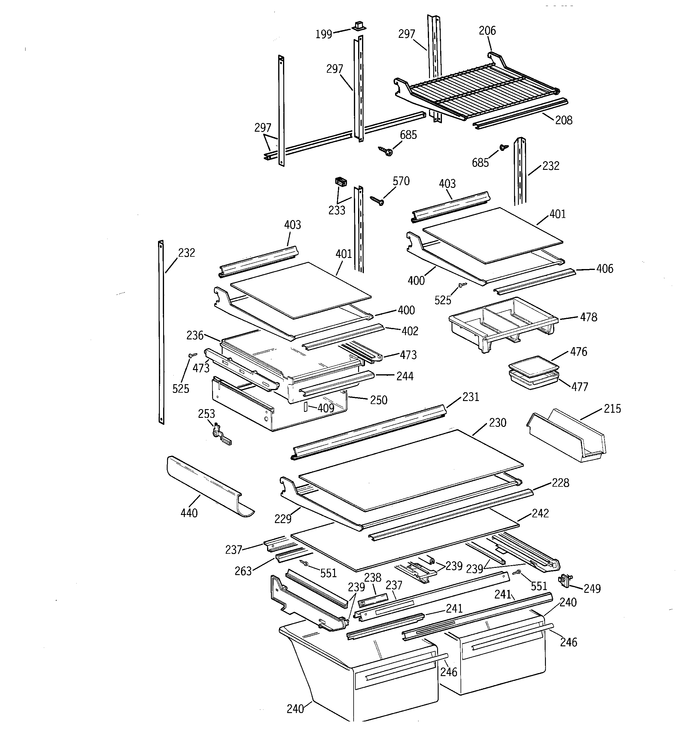 GE TBE25PCTHRAA shelf parts diagram