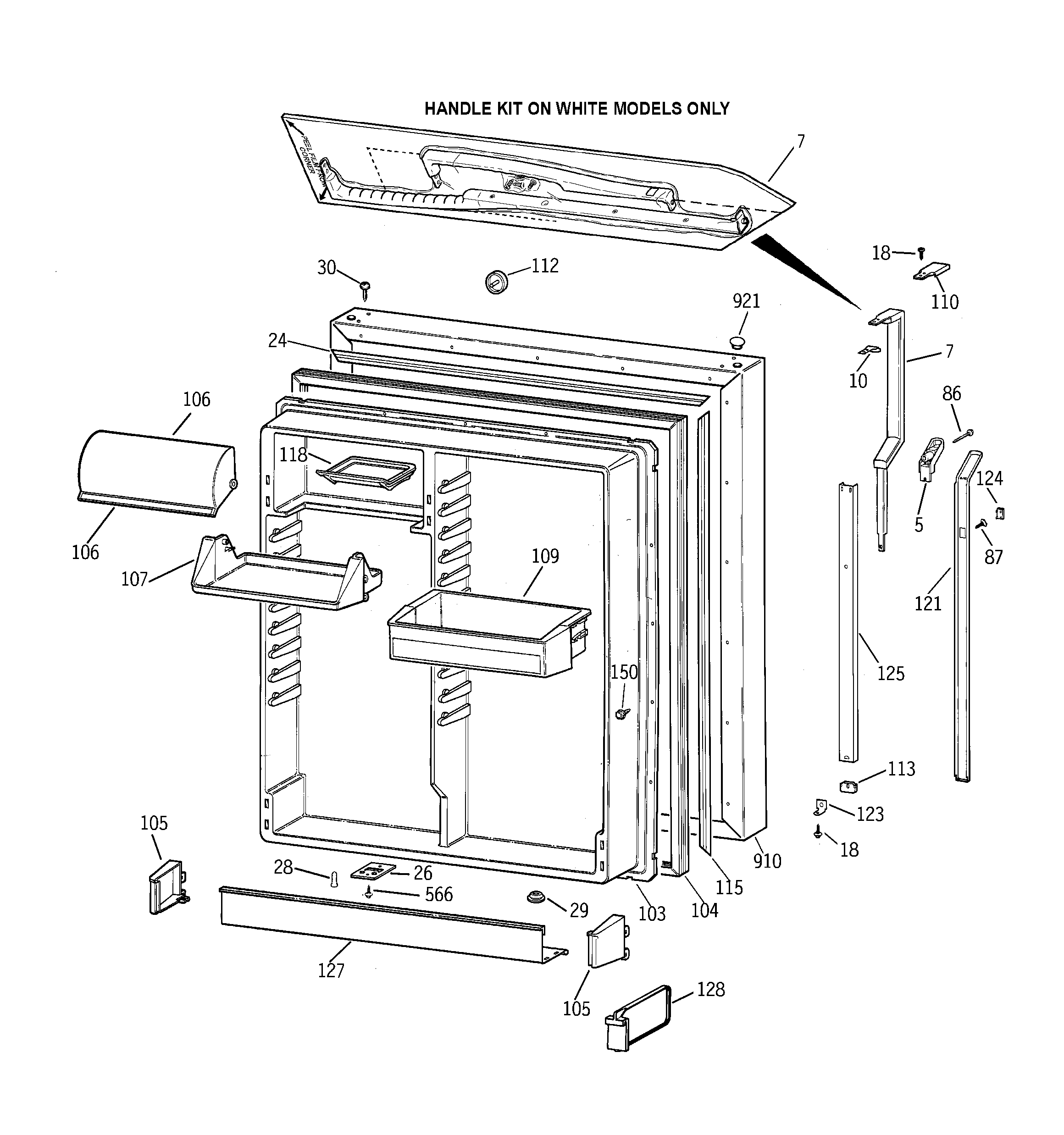 GE TBG19PAXERWW fresh food door diagram