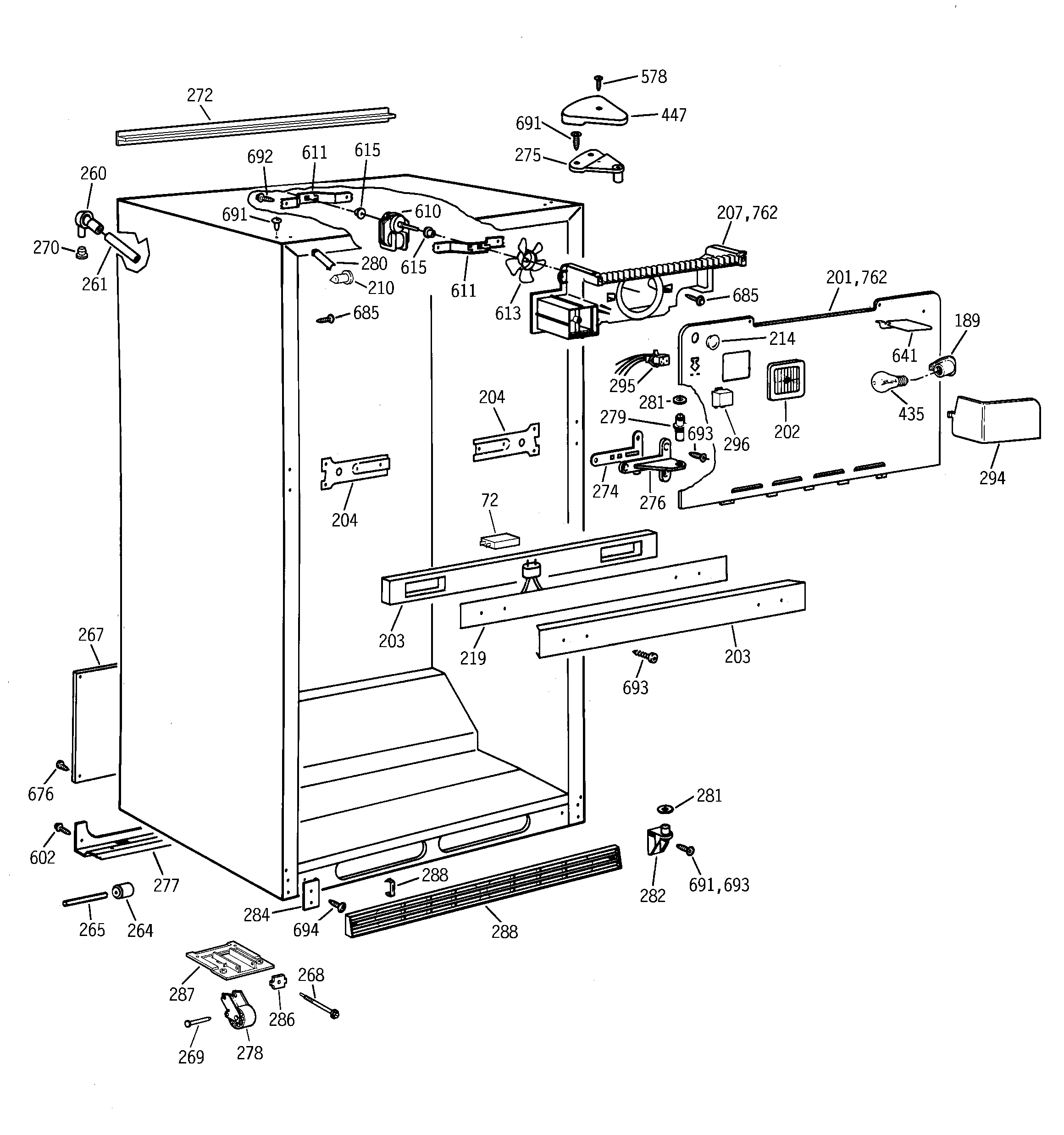 GE TBG22PAXDRWW cabinet parts diagram