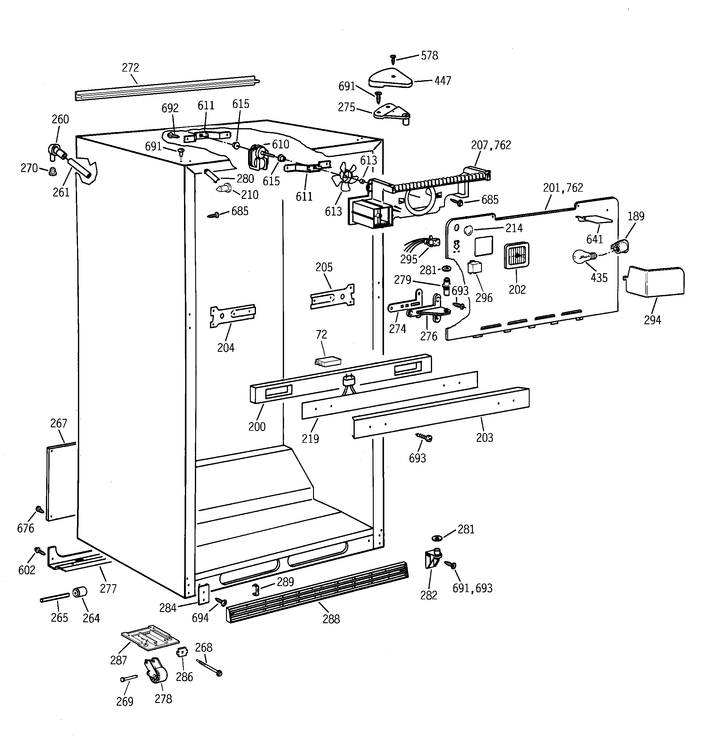 GE TBG22PAYBRWW cabinet parts diagram