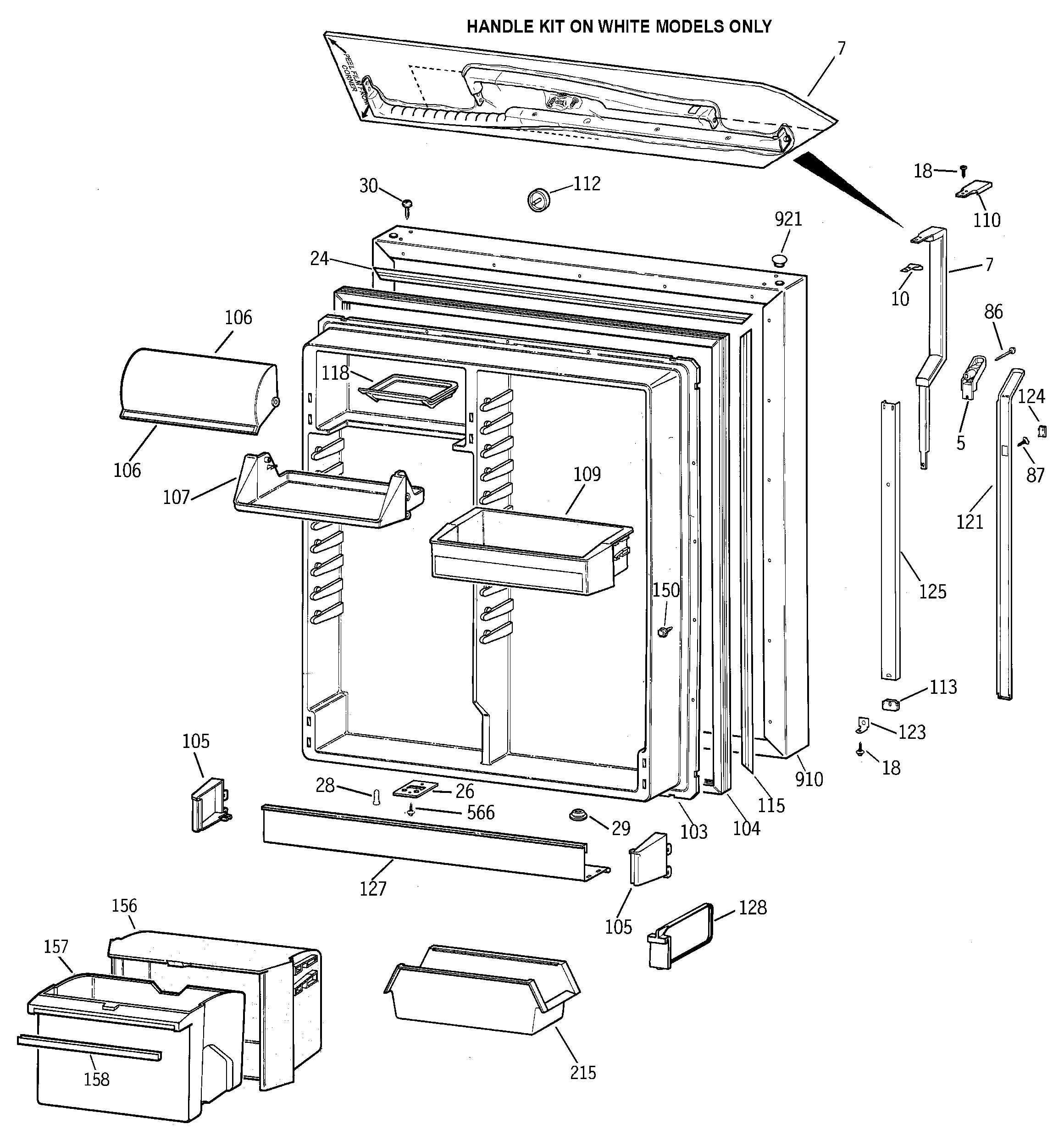GE TBG25PAXDRWW fresh food door diagram