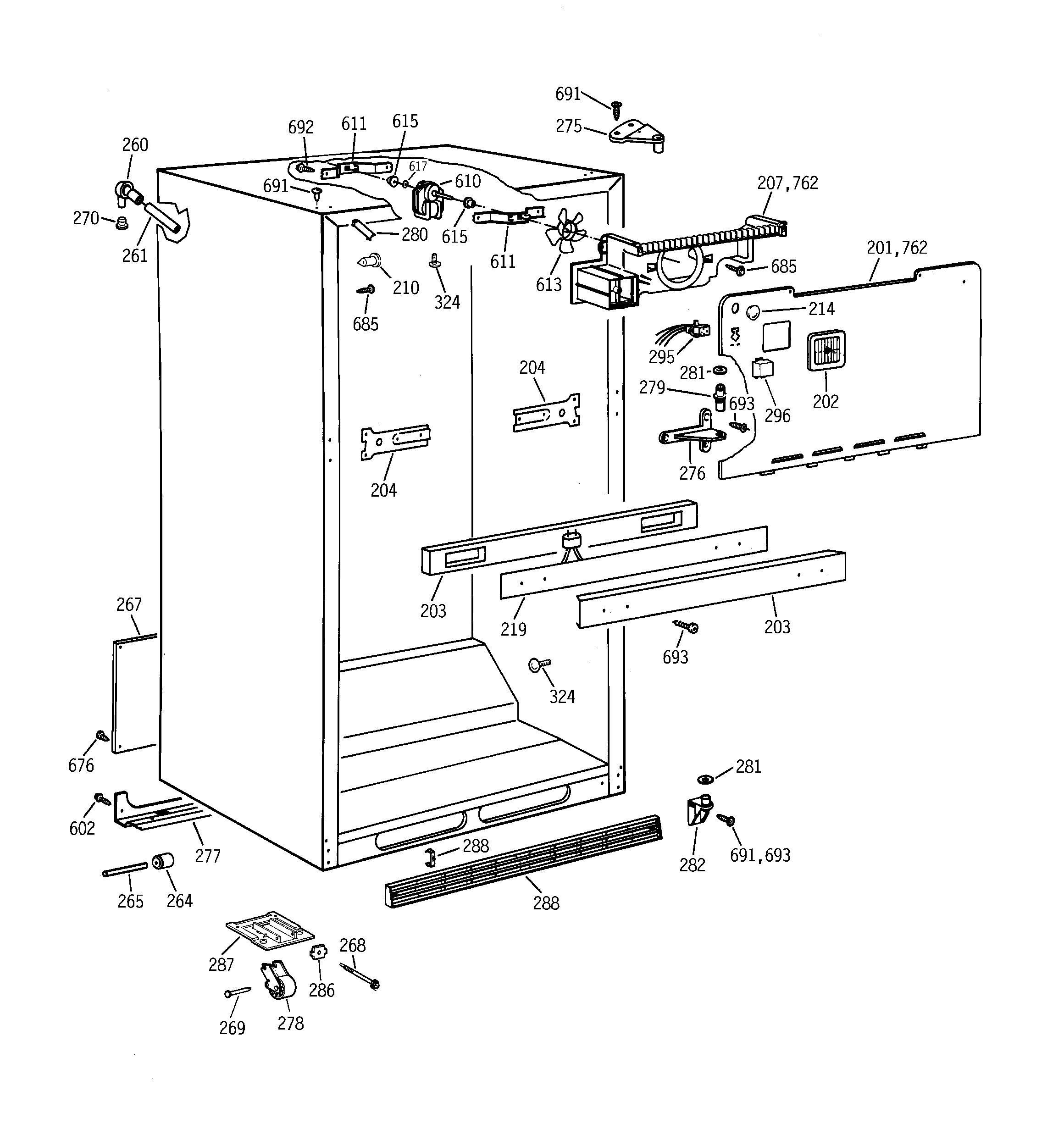 GE TBH18ZAXERWW cabinet parts diagram