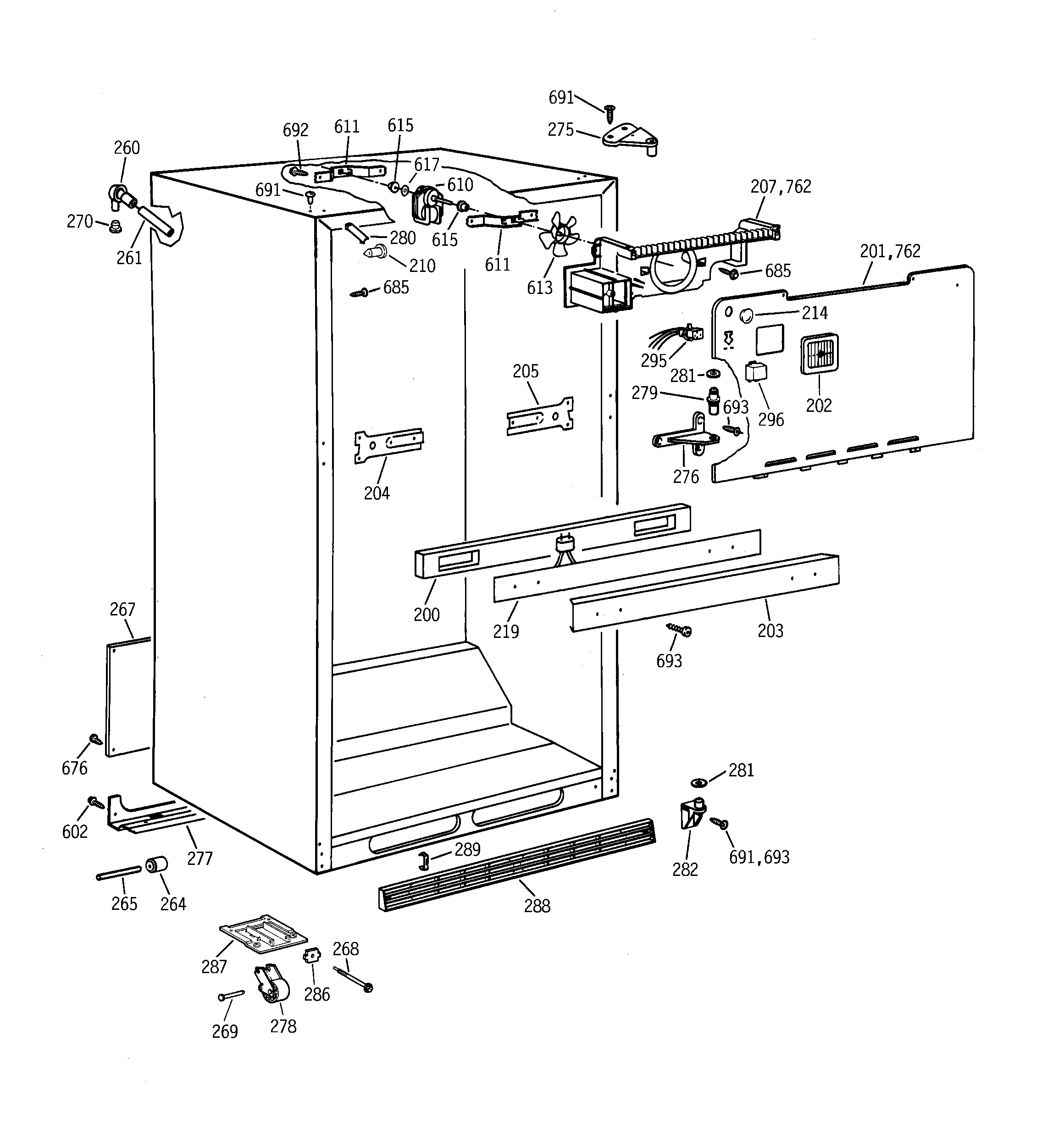 GE TBH18ZAXTRAA cabinet parts diagram