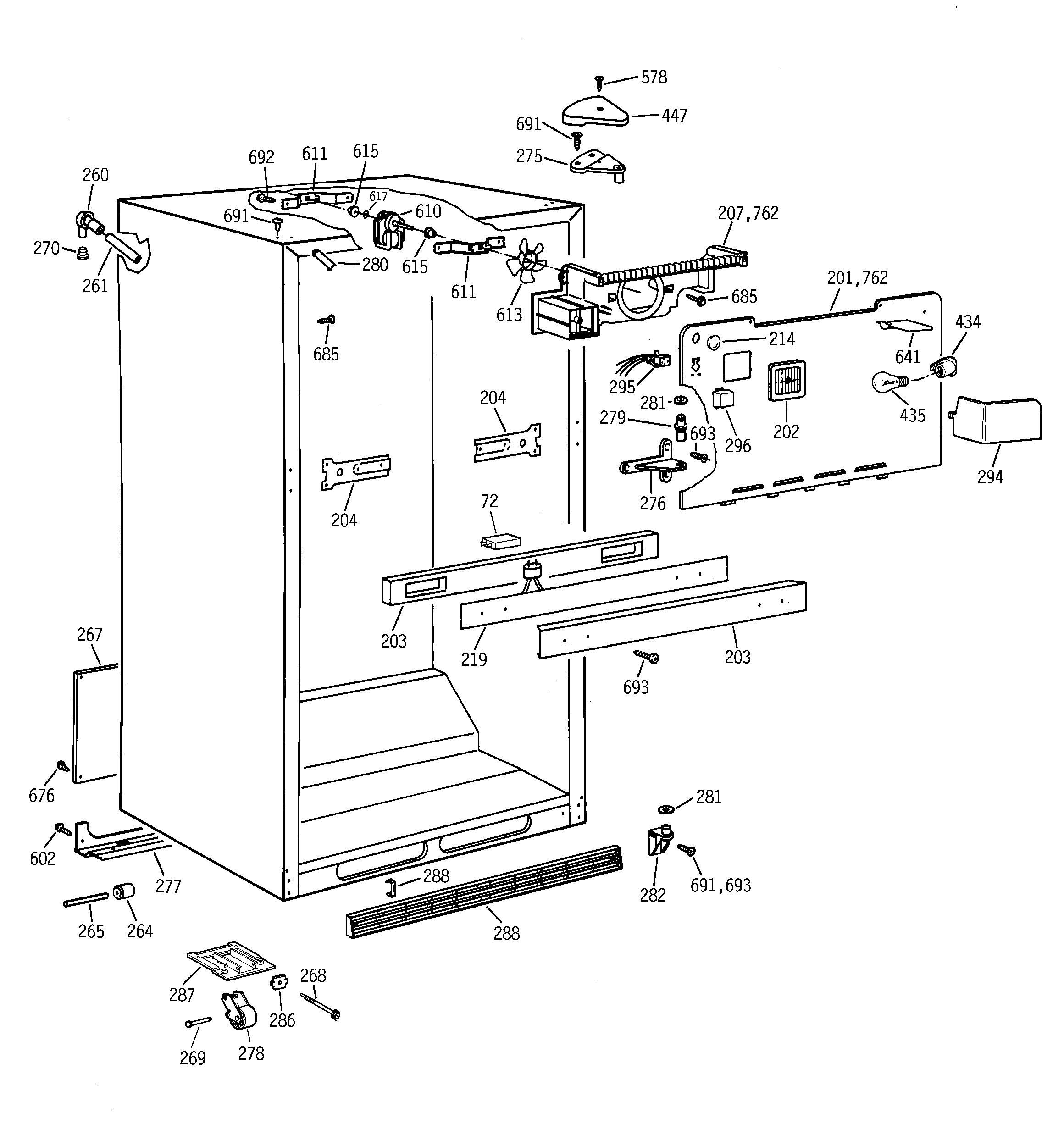 GE TBH19PAXBRWW cabinet parts diagram