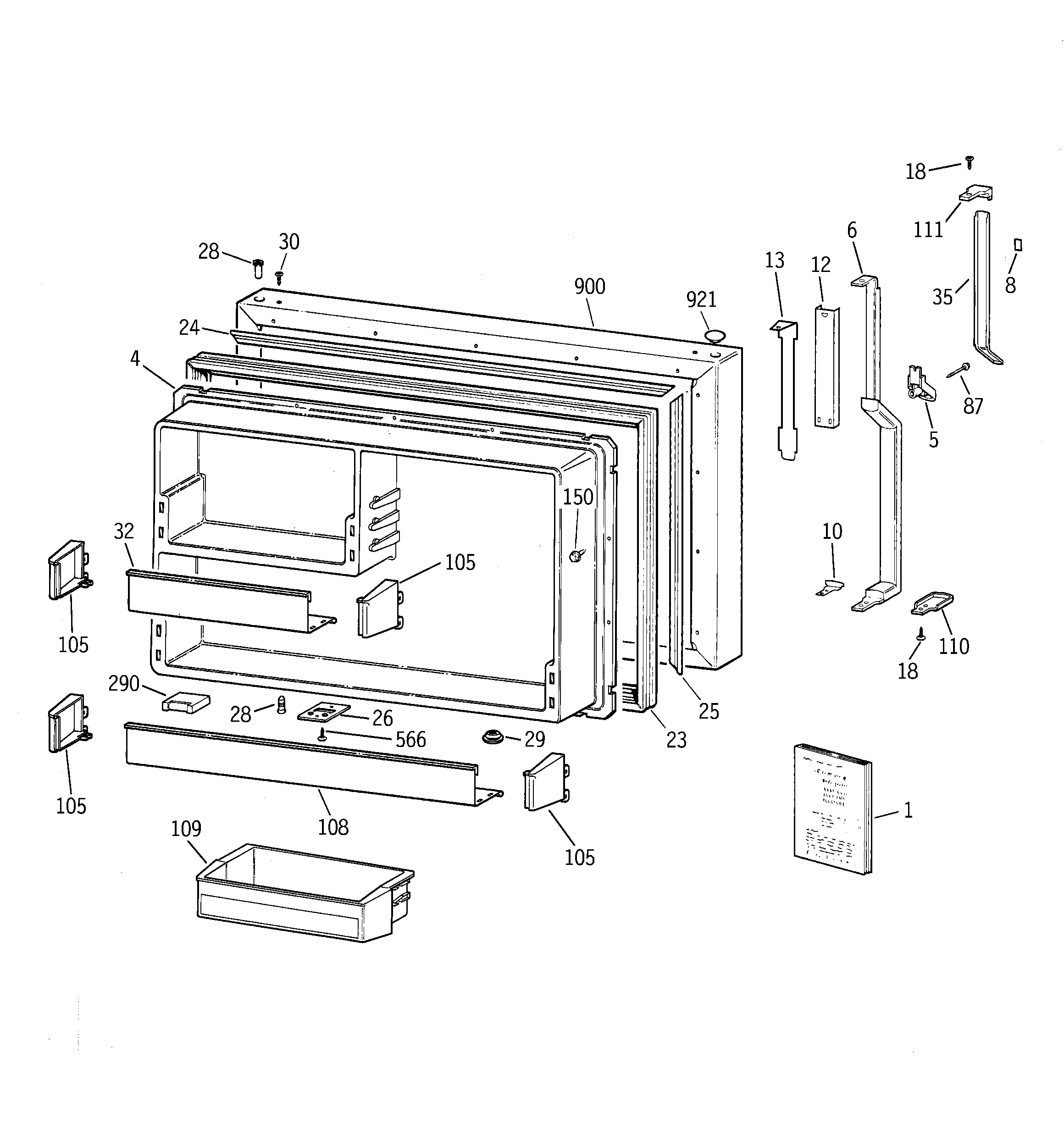 GE TBH22PASNRAA freezer door diagram