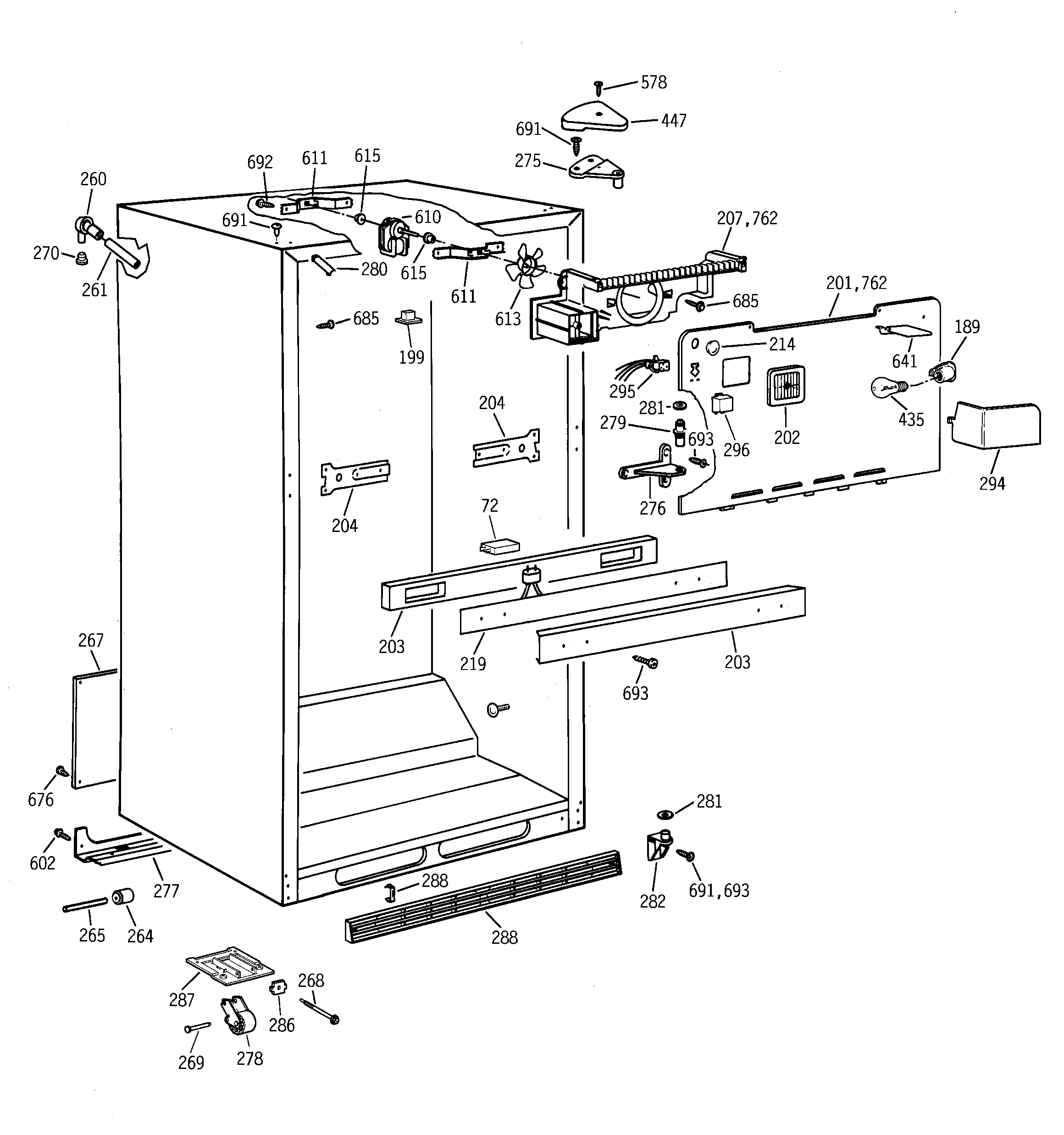 GE TBH22PASNRAA cabinet parts diagram