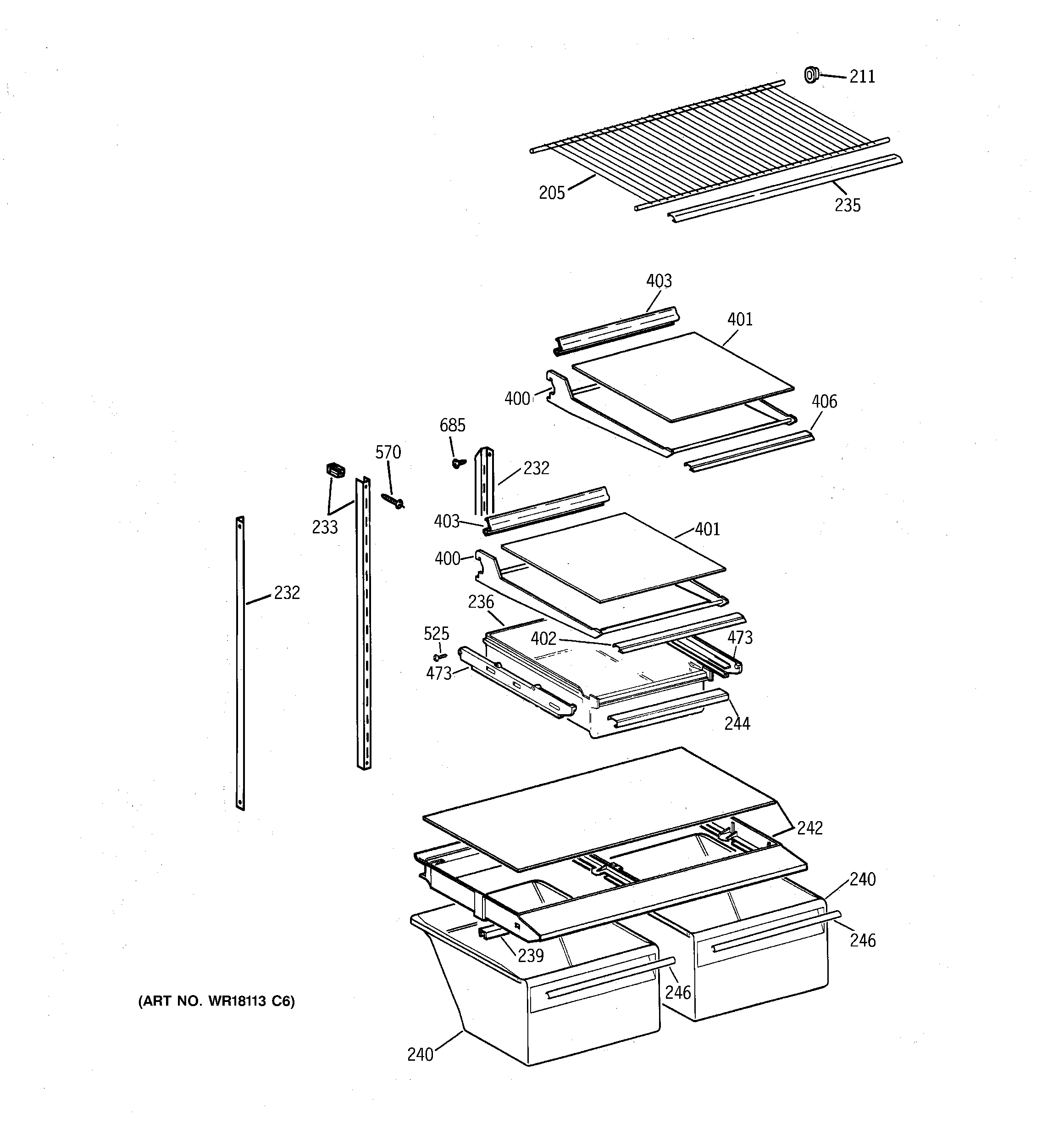 GE TBX18CIXCRAA shelf parts diagram
