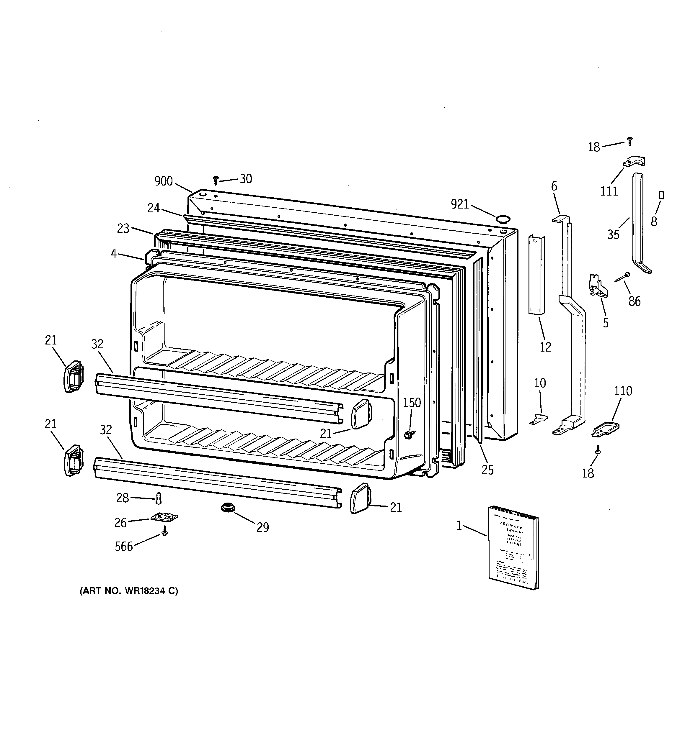 GE TBX18CIZCRAA freezer door diagram