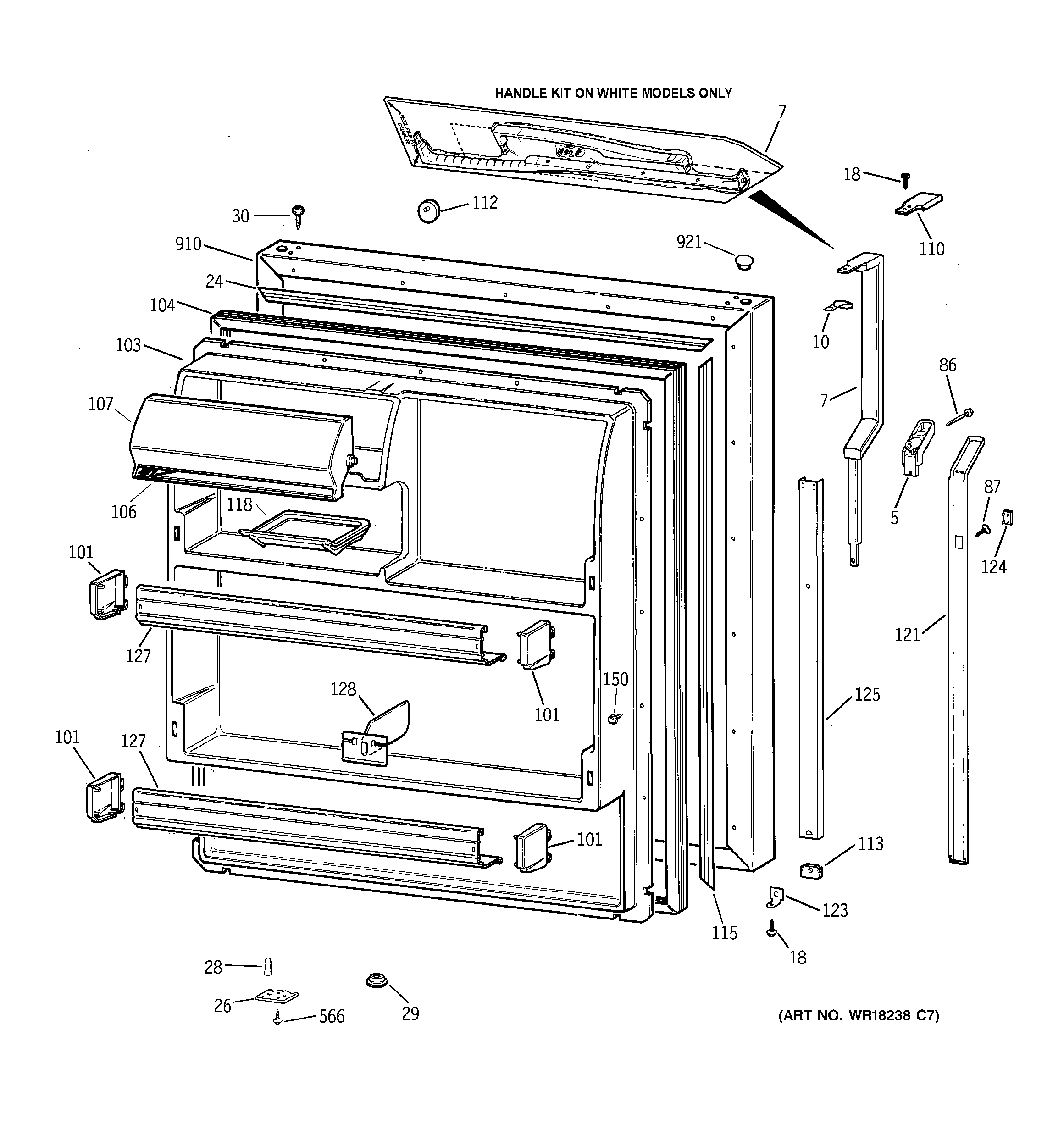 GE TBX18CIZLRWW fresh food door diagram
