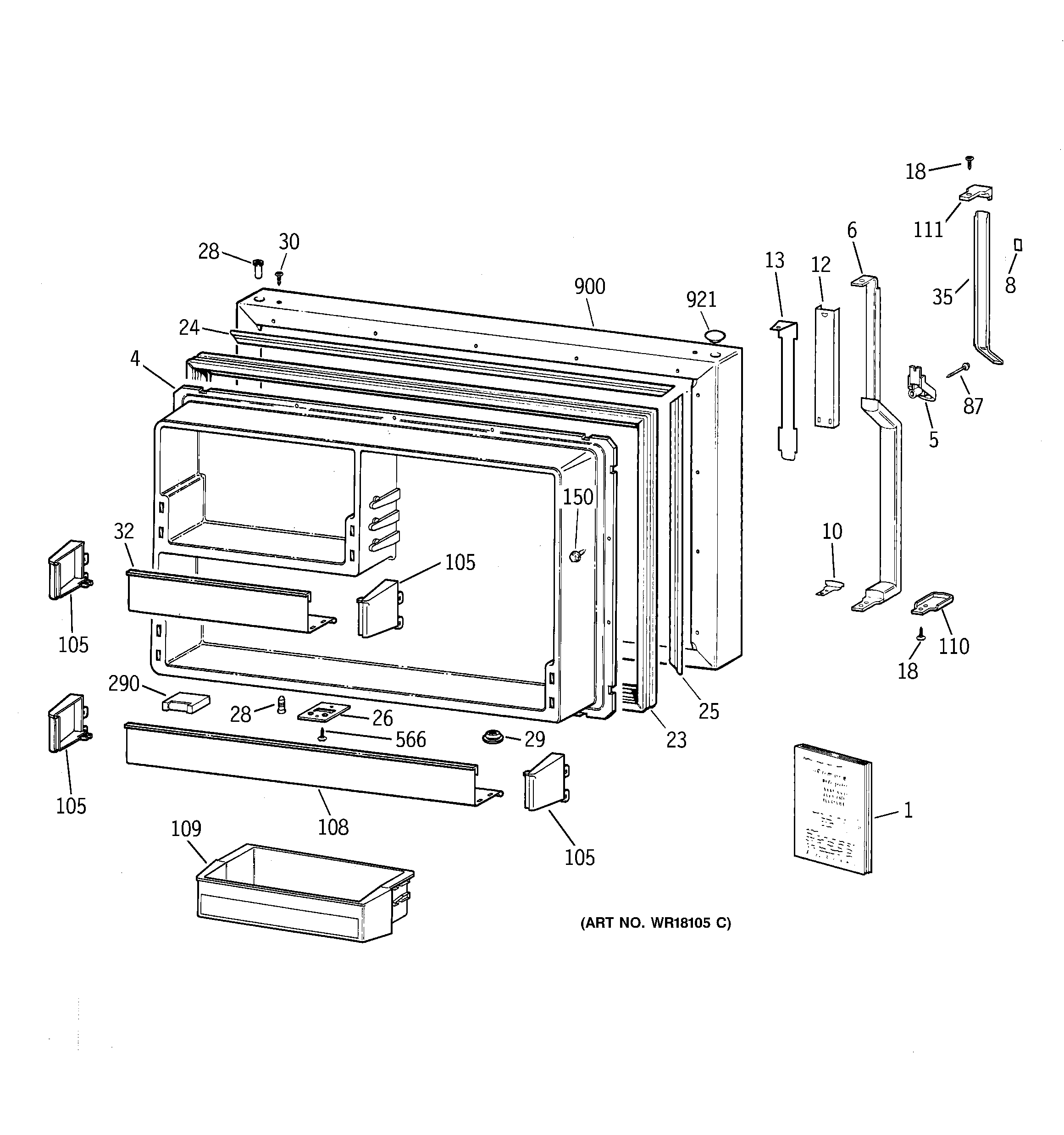 GE TBX19PASPRBB freezer door diagram
