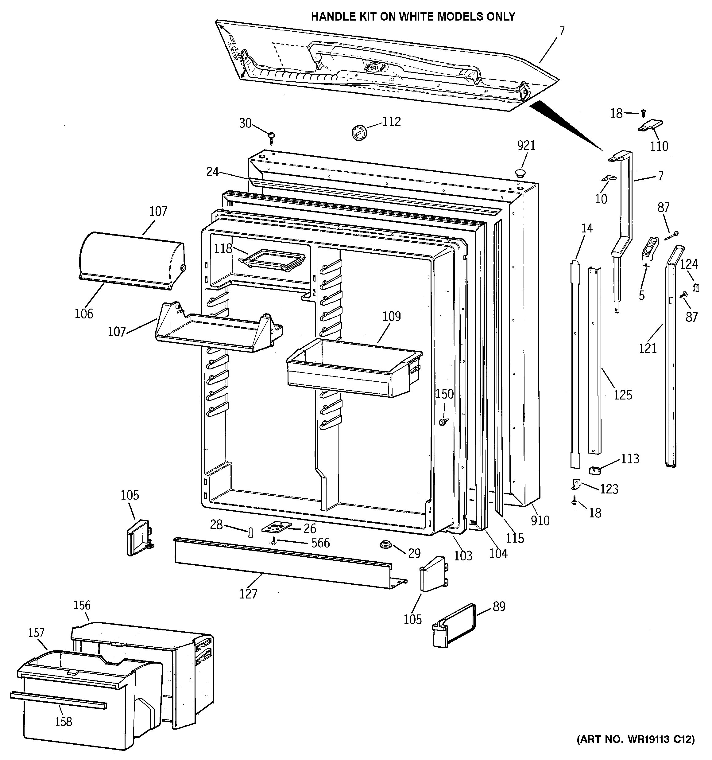 GE TBX19PASPRBB fresh food door diagram
