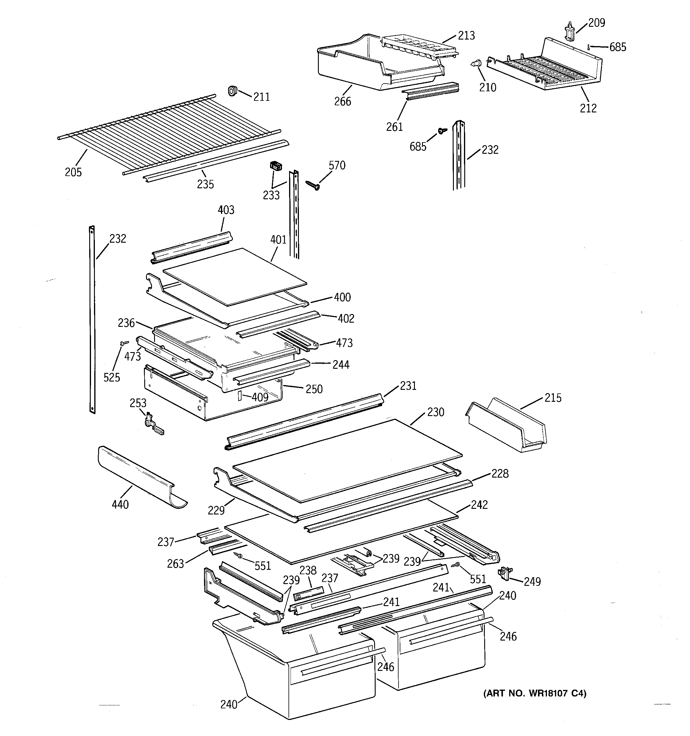 GE TBX19PASPRBB shelf parts diagram