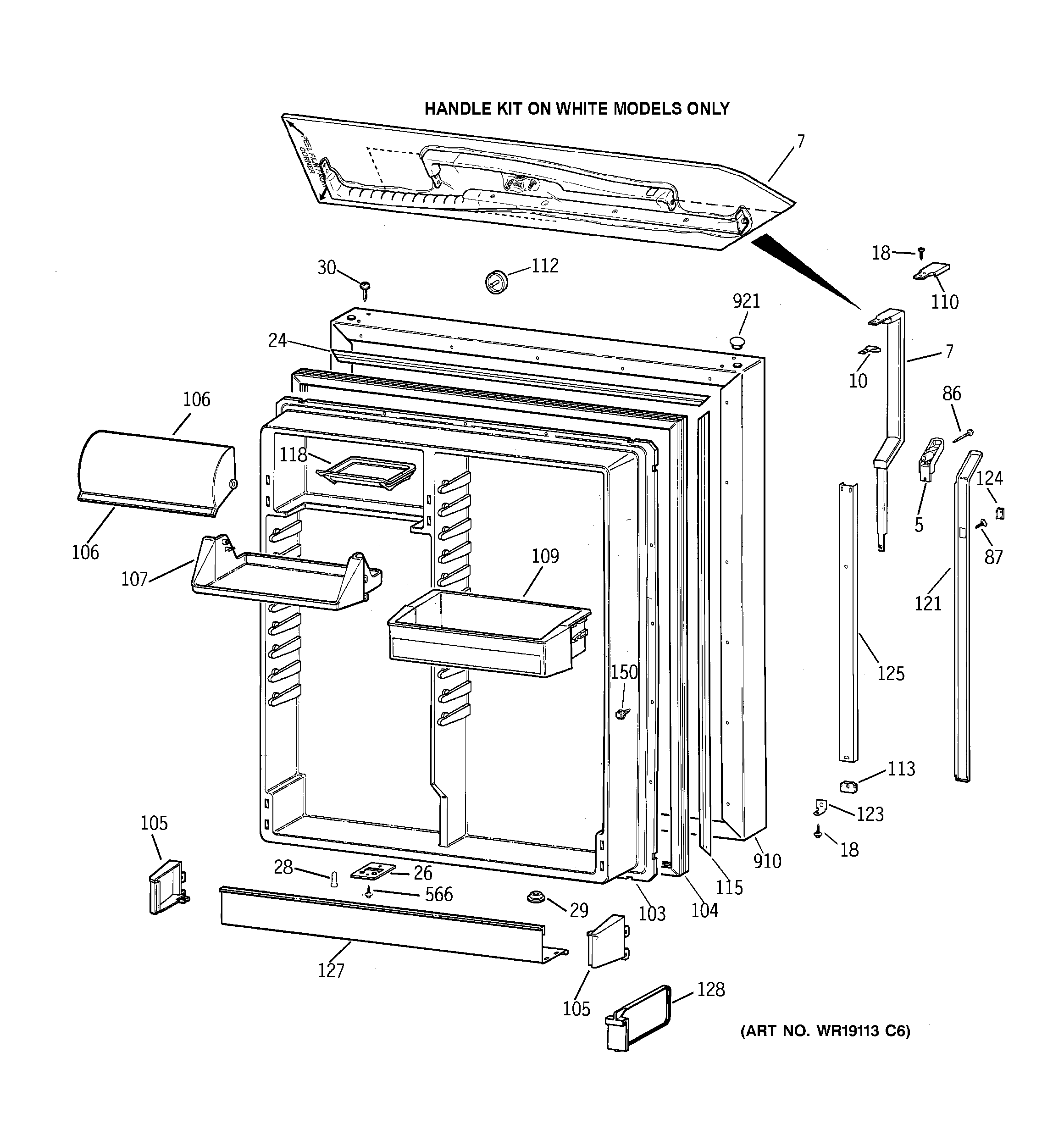 GE TBX19PAXFRAA fresh food door diagram