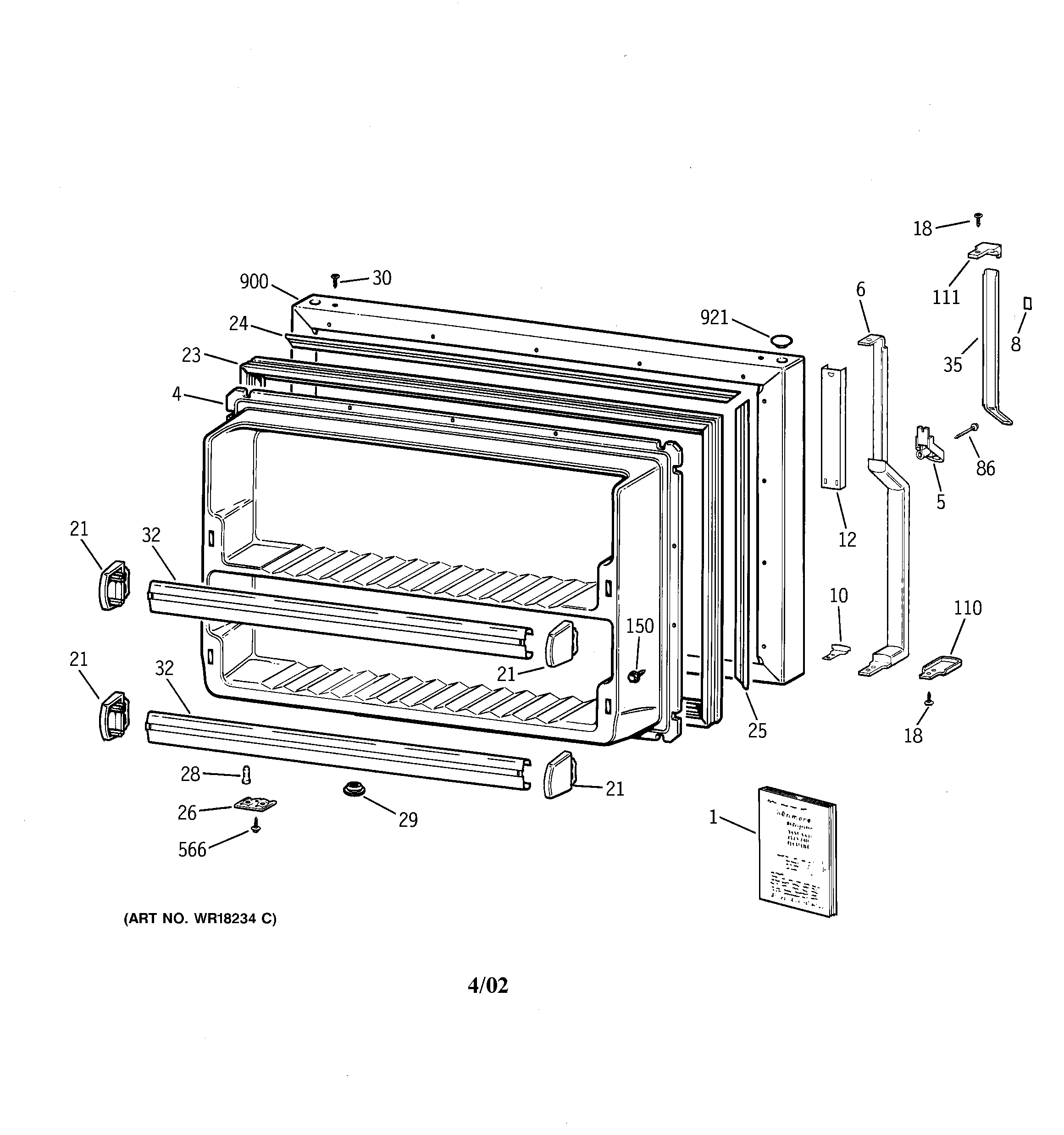 GE TBX21CIXERWW freezer door diagram