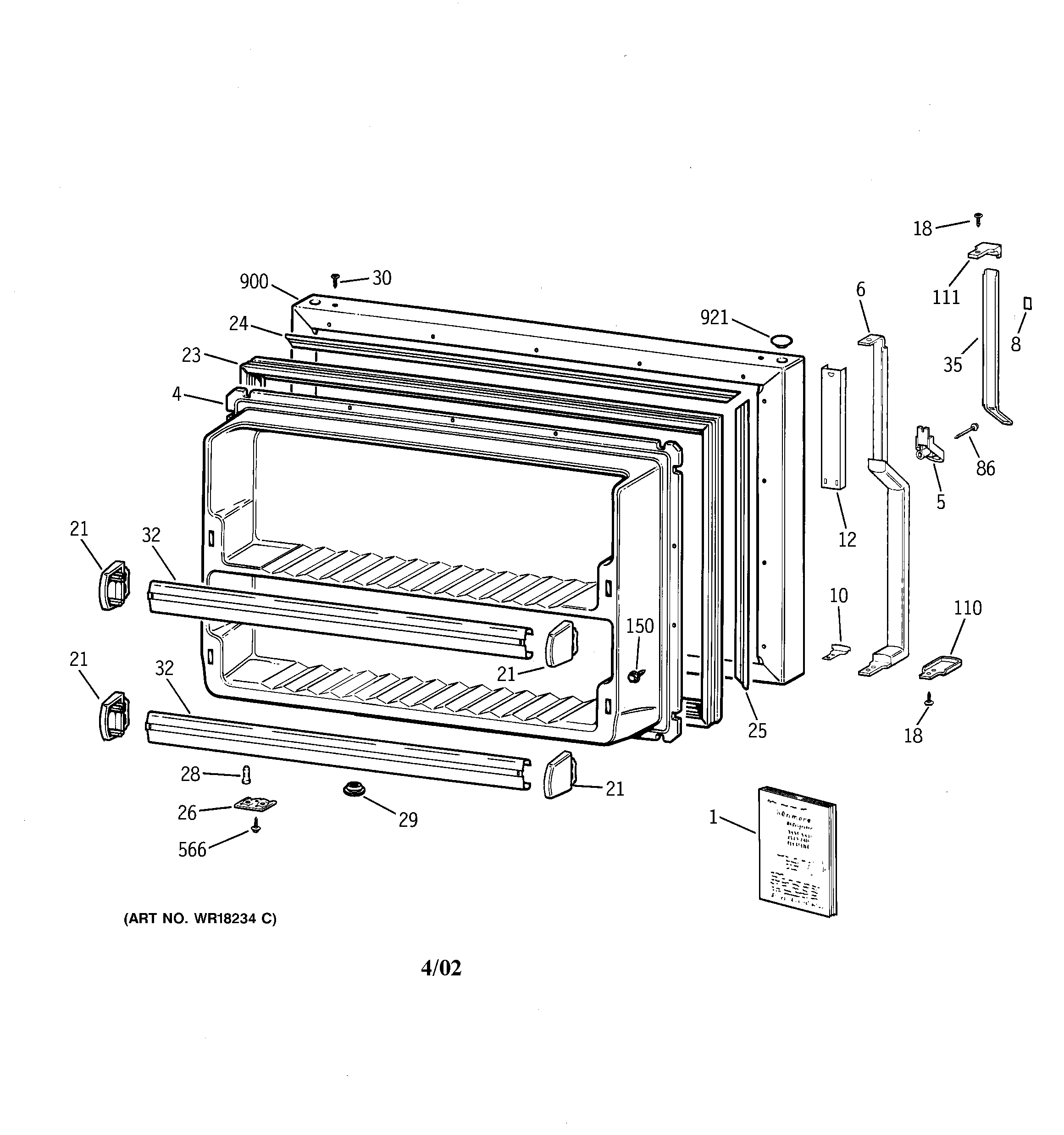GE TBX21ZAXDRWW freezer door diagram