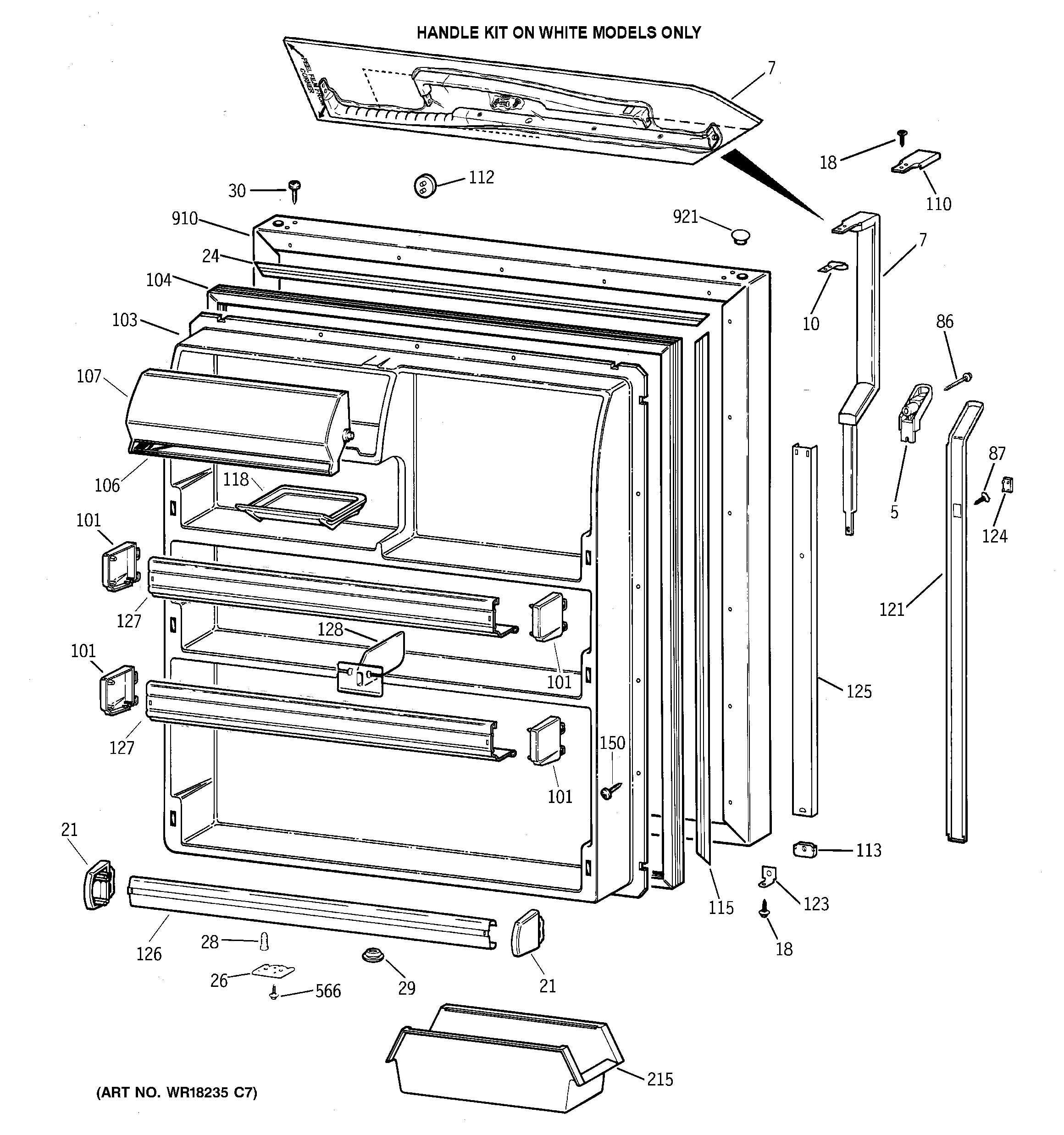 GE TBX21ZAXFRAA fresh food door diagram