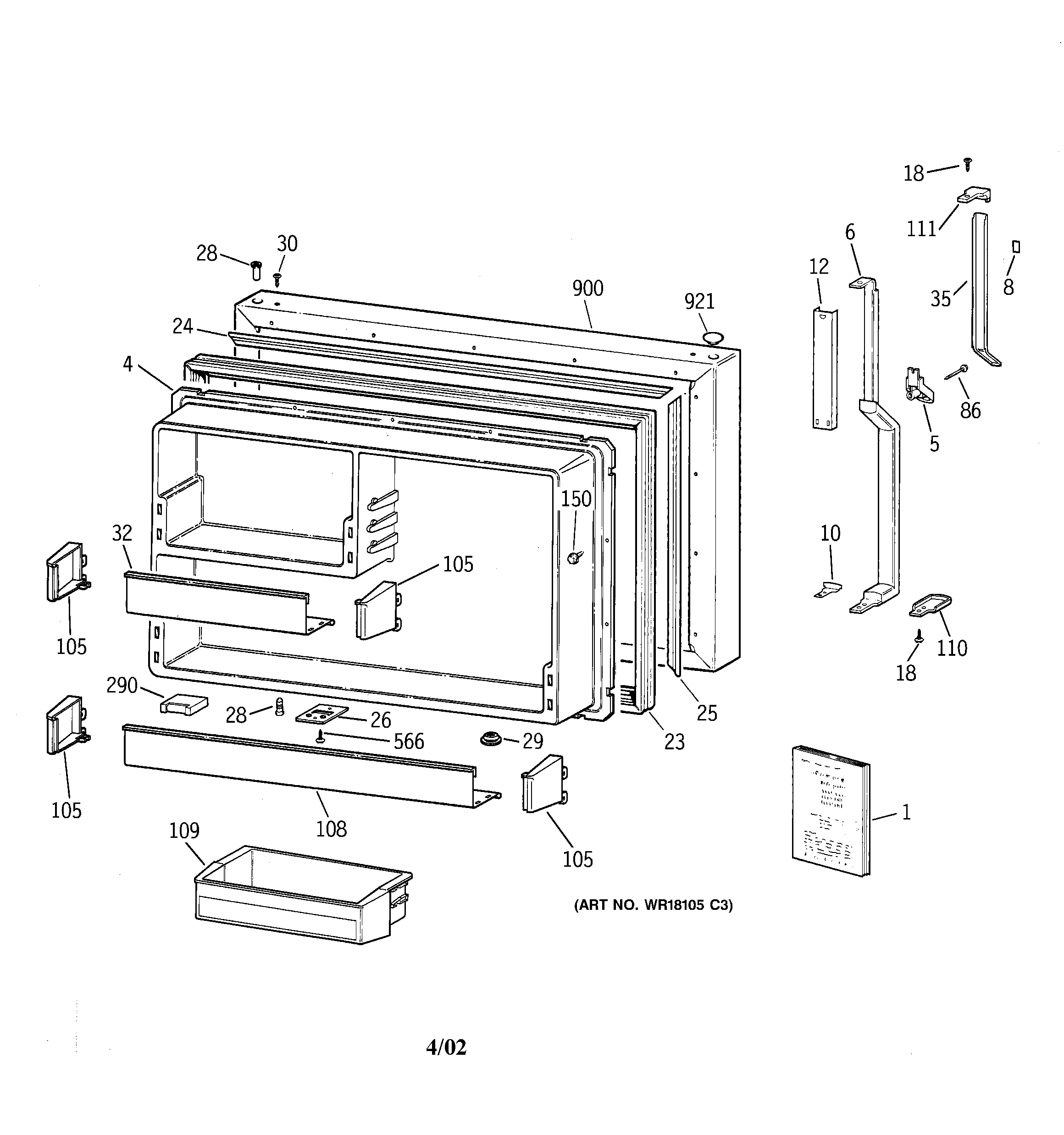 GE TBX22PIXCRAA freezer door diagram