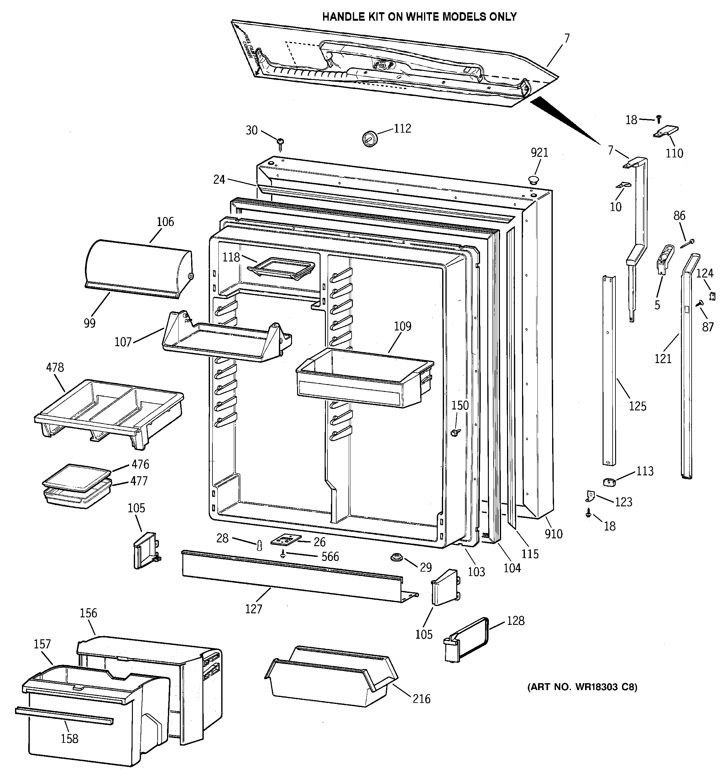 GE TBX22PAYGRBB fresh food door diagram