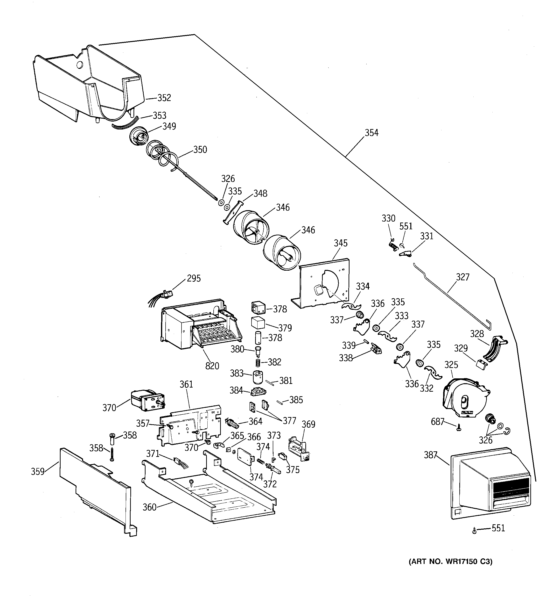 GE TBX22PCSELWW ice bucket diagram