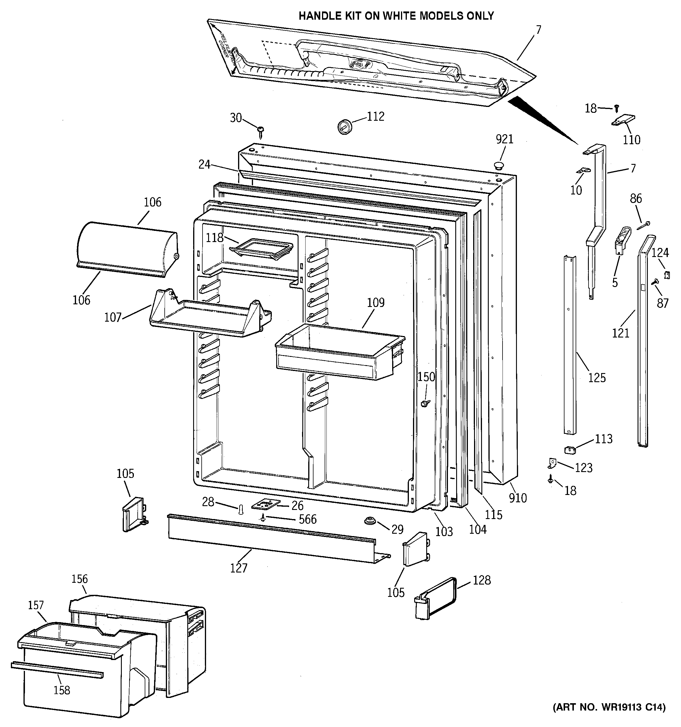 GE TBX22PCSSLBB fresh food door diagram
