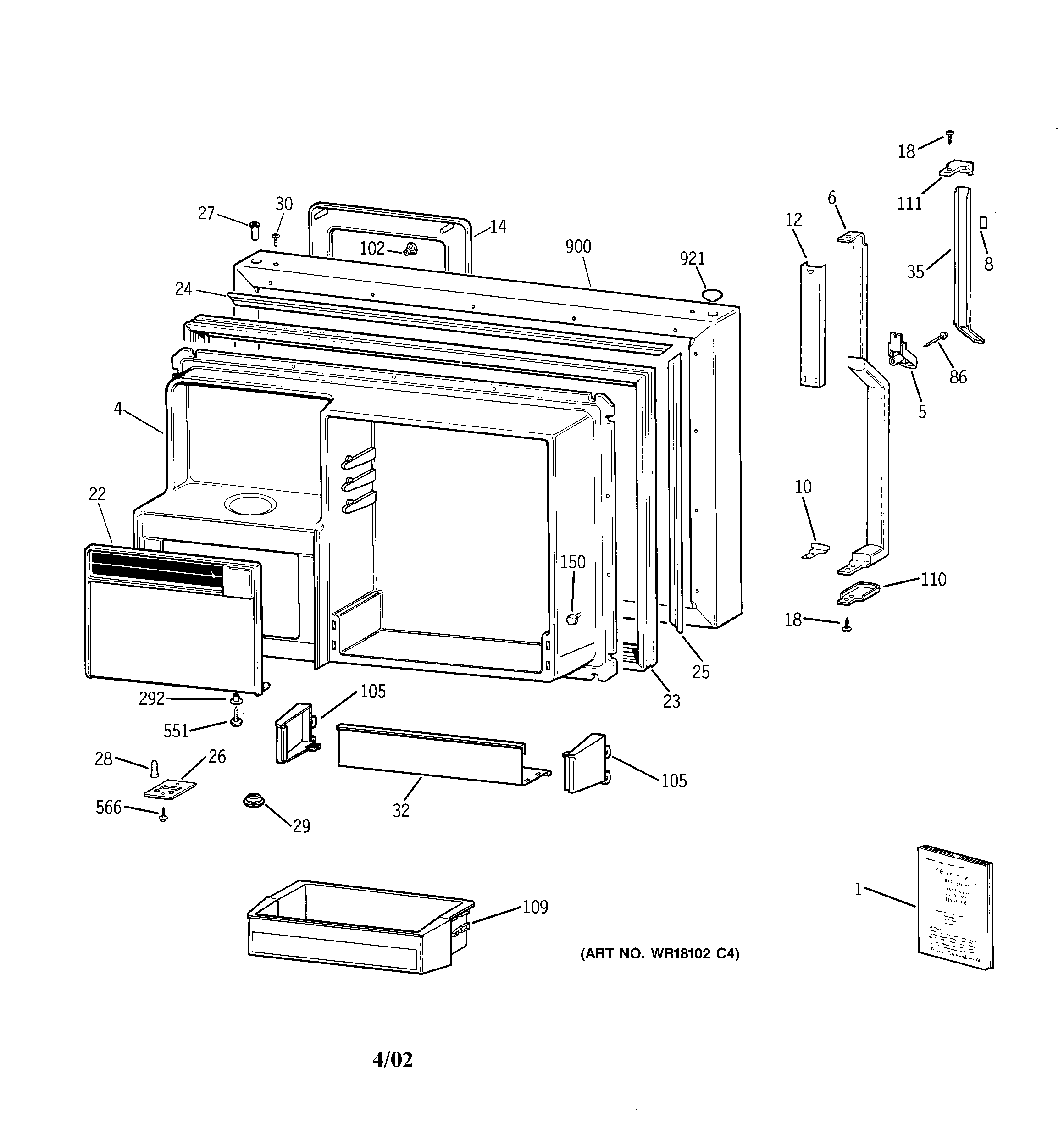 GE TBX22PCXBLAA freezer door diagram