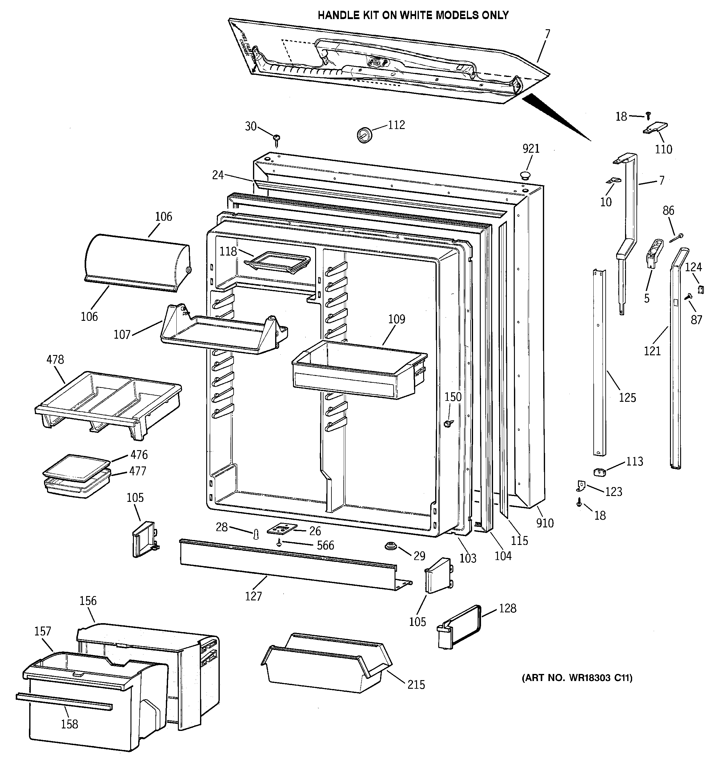 GE TBX22PCXFRBB fresh food door diagram