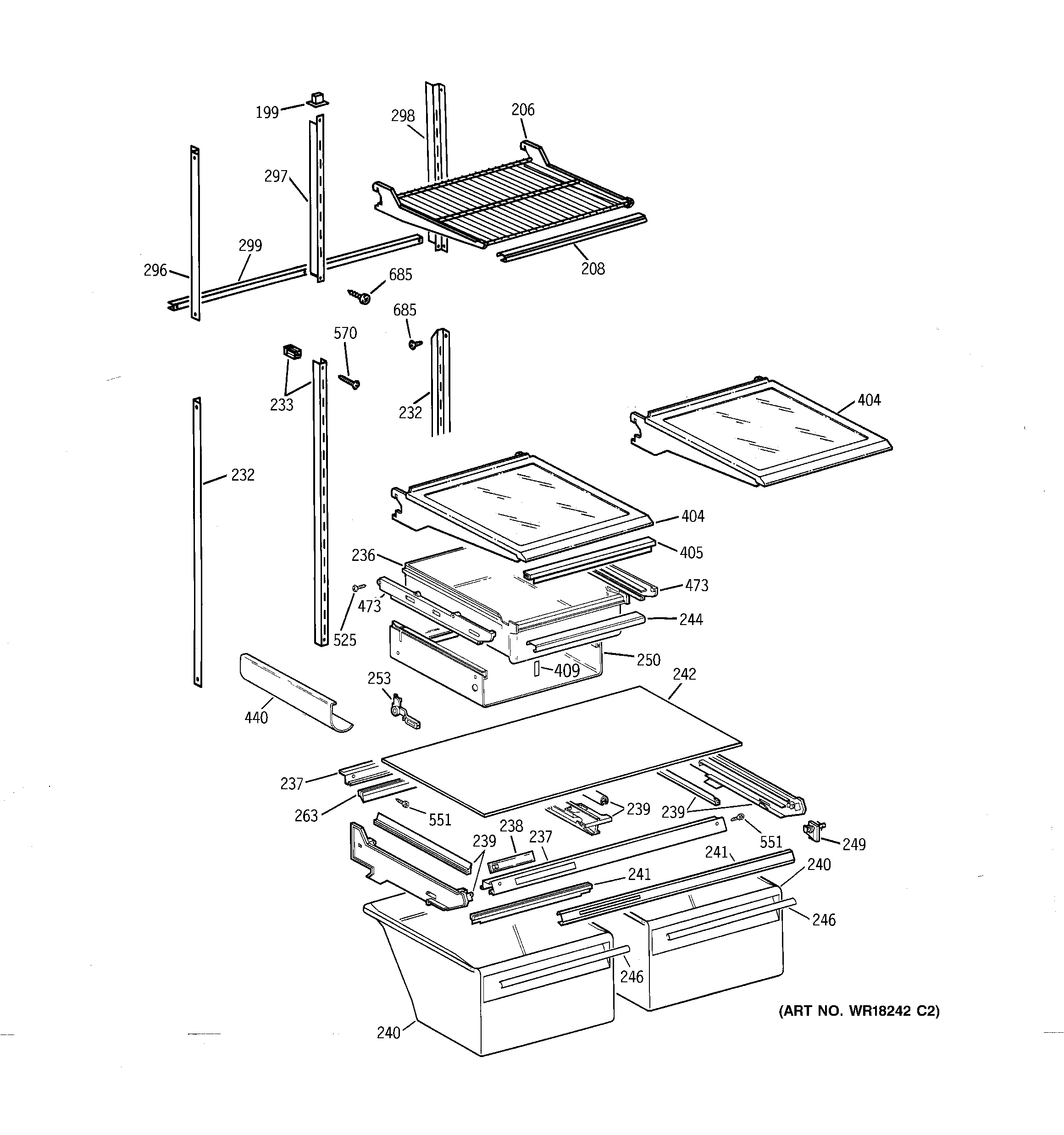 GE TBX22PCXFRBB shelf parts diagram