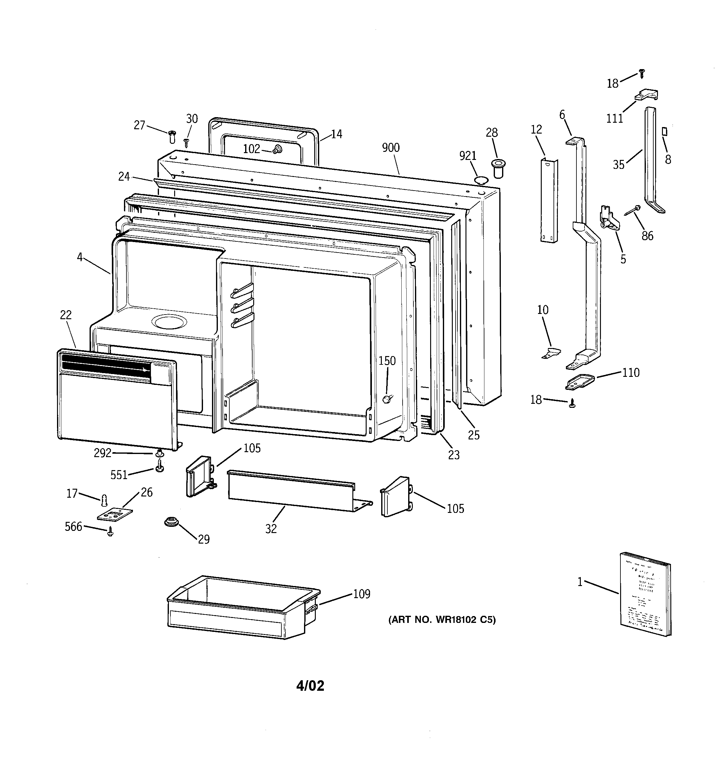 GE TBX22PRYCRWW freezer door diagram