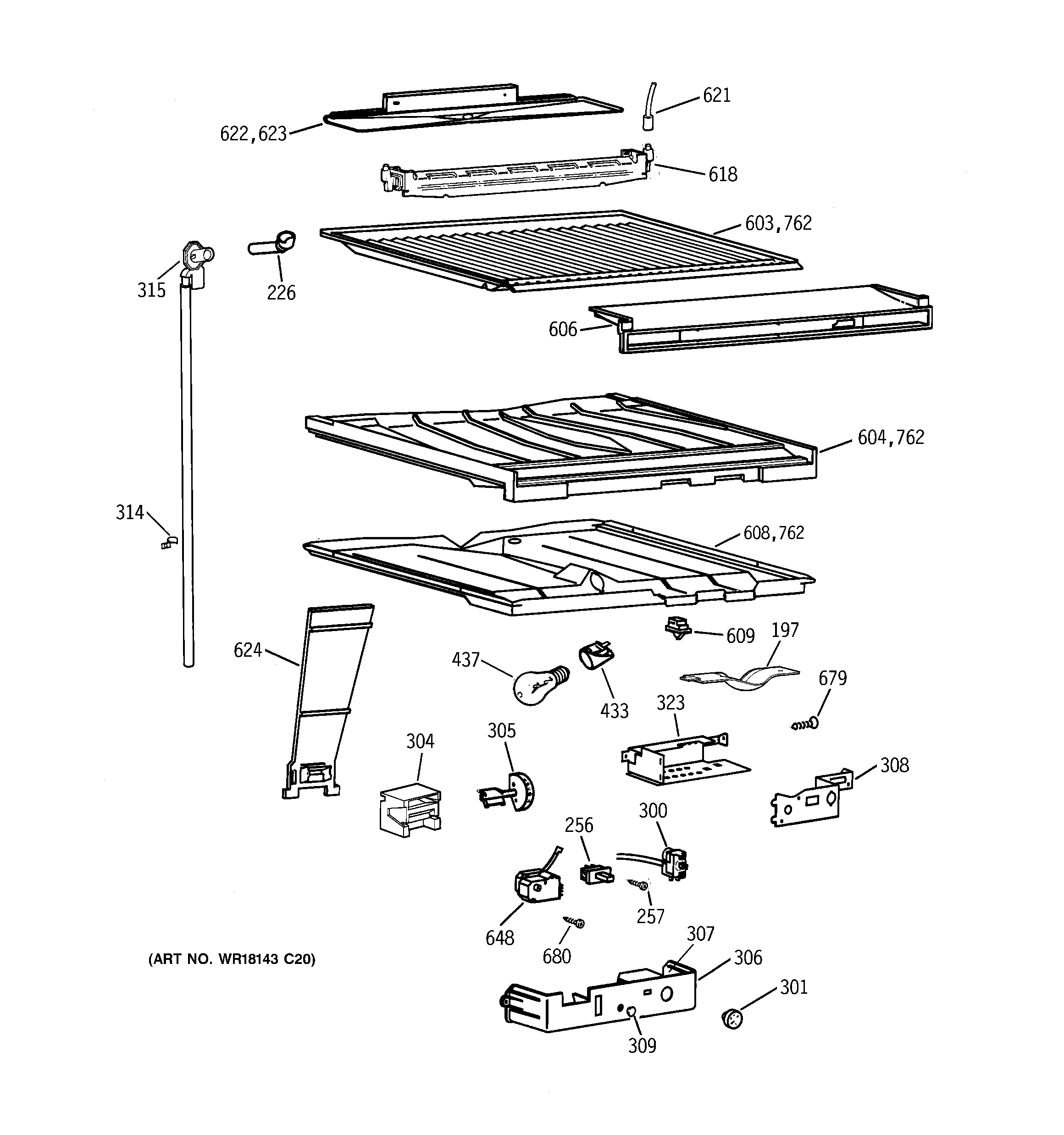 GE TBX22PRYCRWW compartment separator parts diagram
