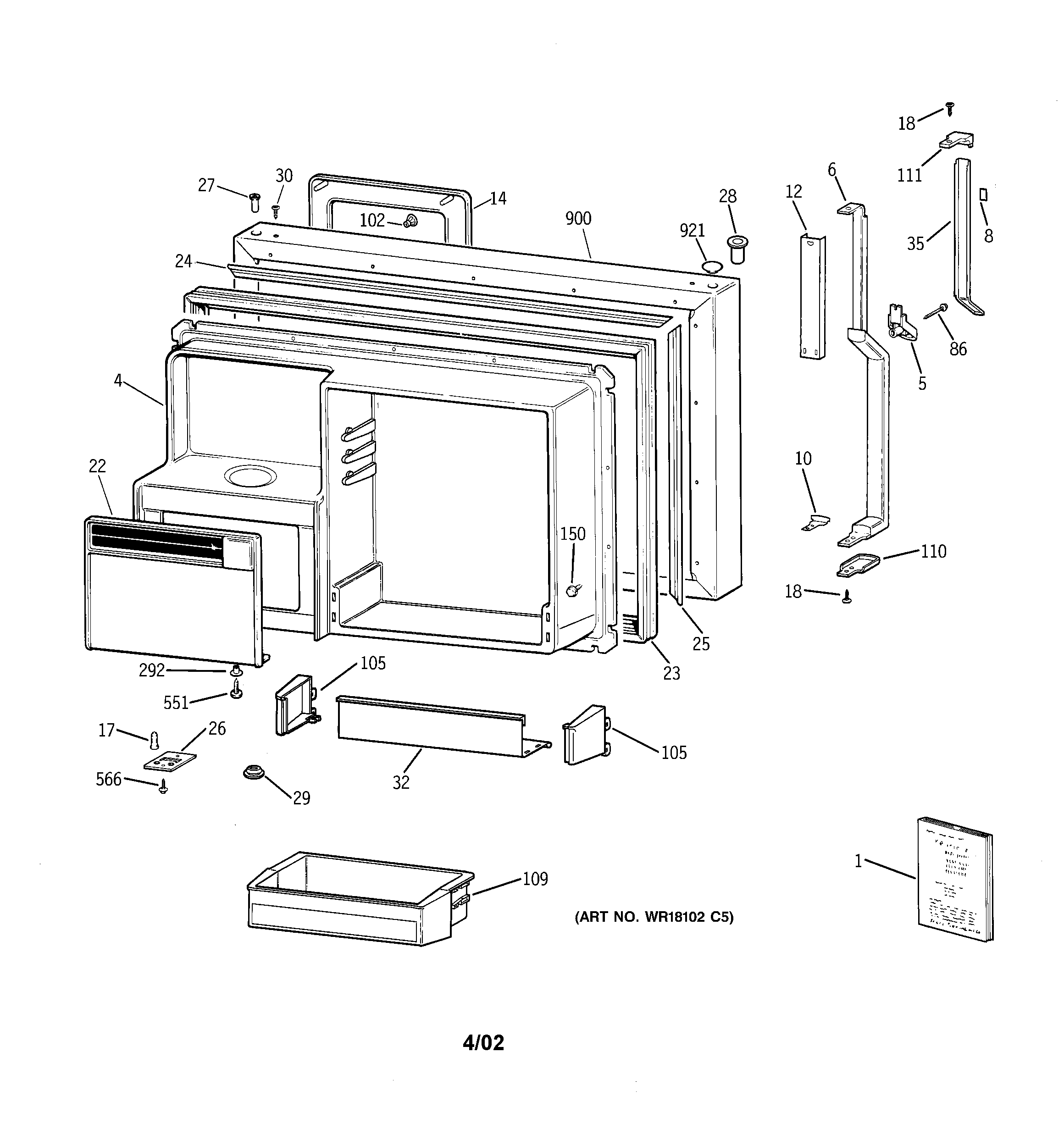 GE TBX22PRYGRBB freezer door diagram