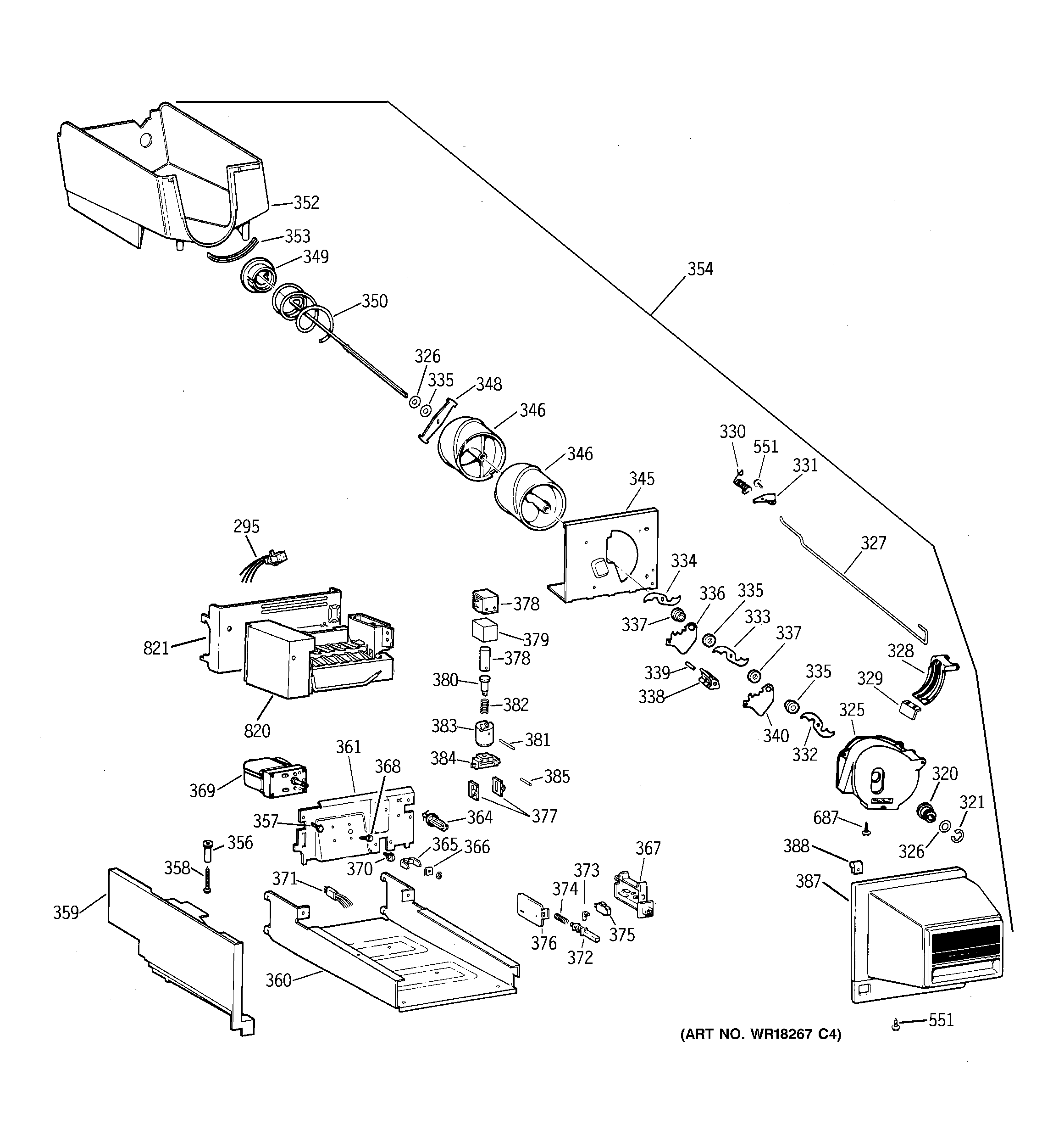 GE TBX22PRYNRBB ice maker & dispenser diagram