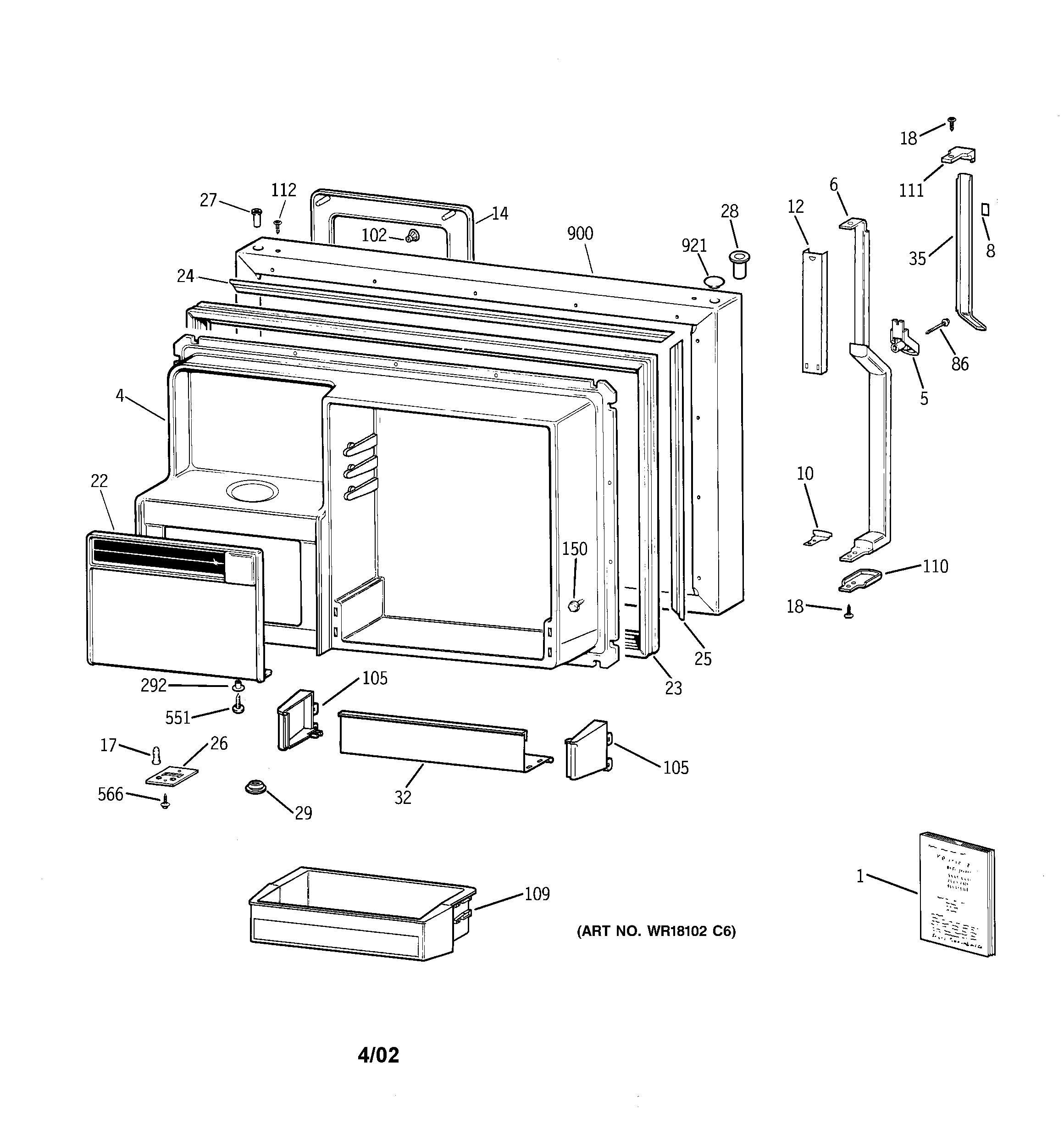 GE TBX22PRYPLWW freezer door diagram