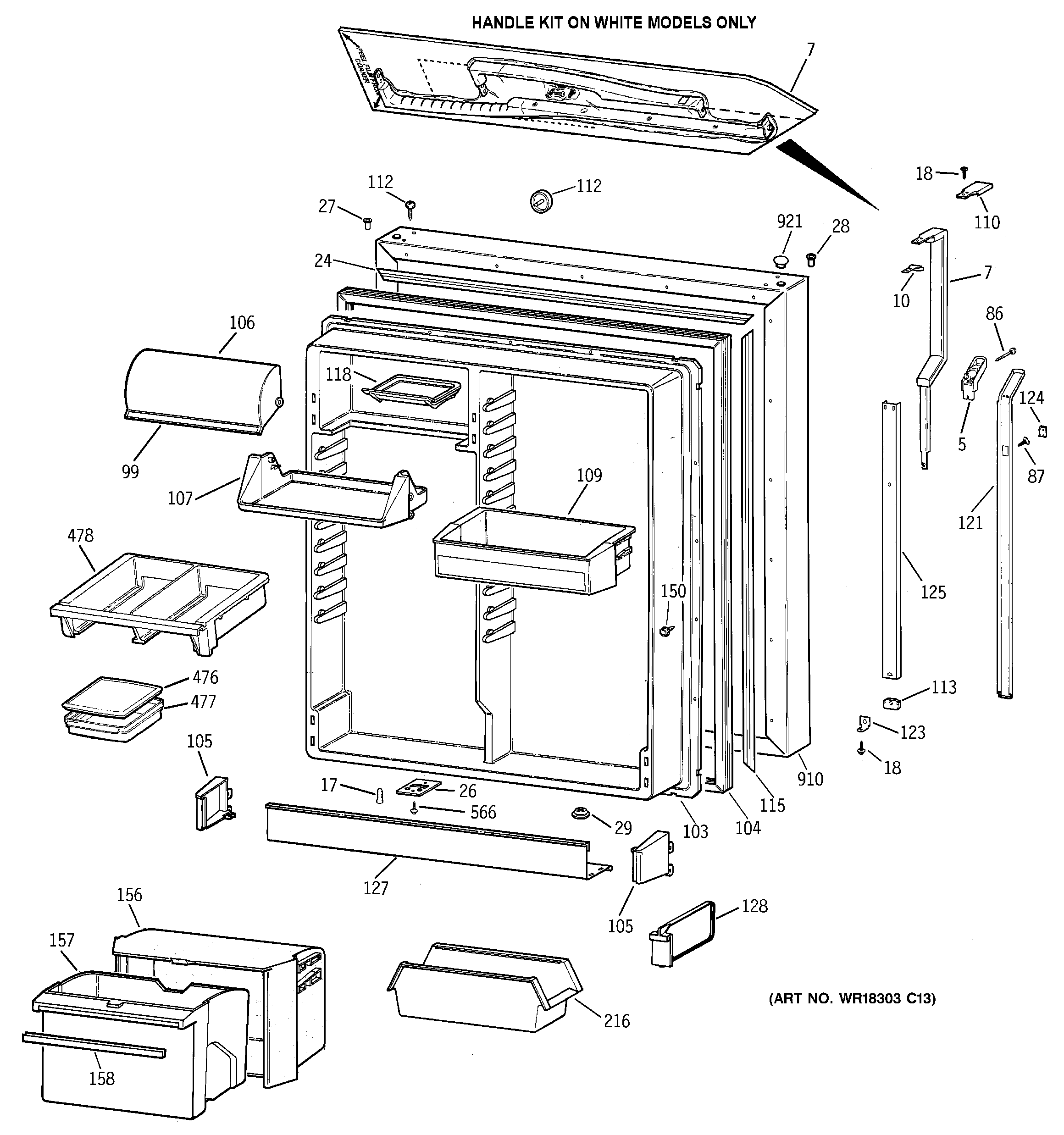 GE TBX22PRYPLWW fresh food door diagram