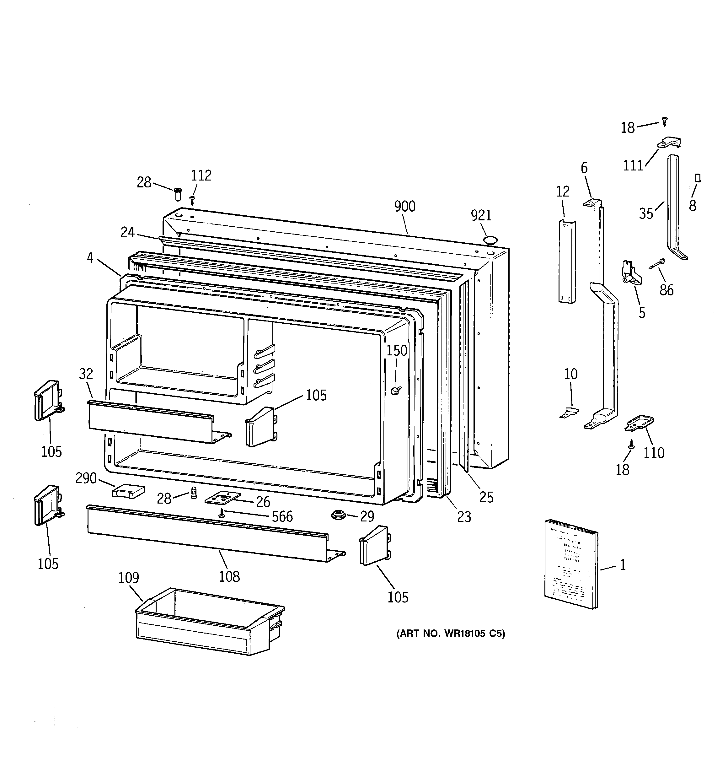GE TBX25PASJRAA freezer door diagram