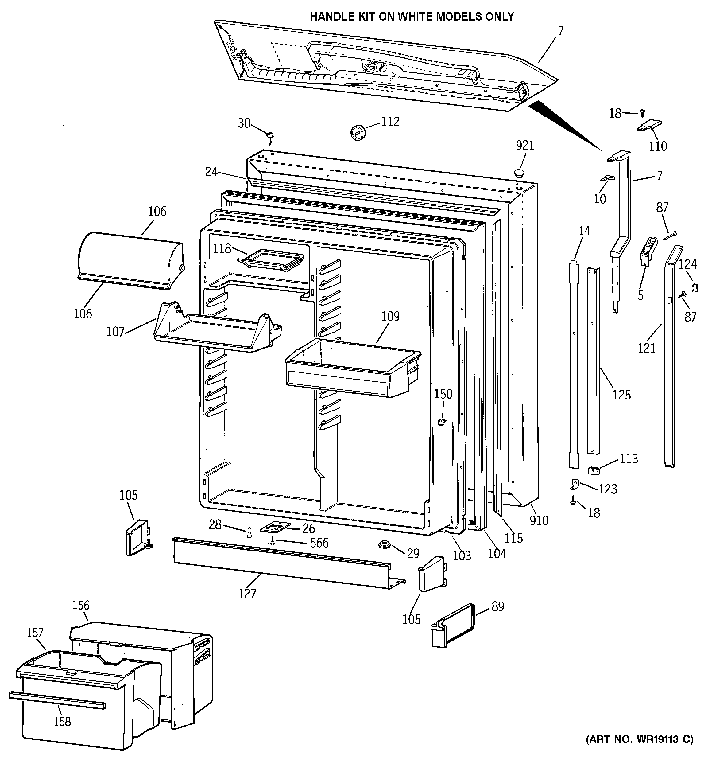 GE TBX25PASJRAA fresh food door diagram