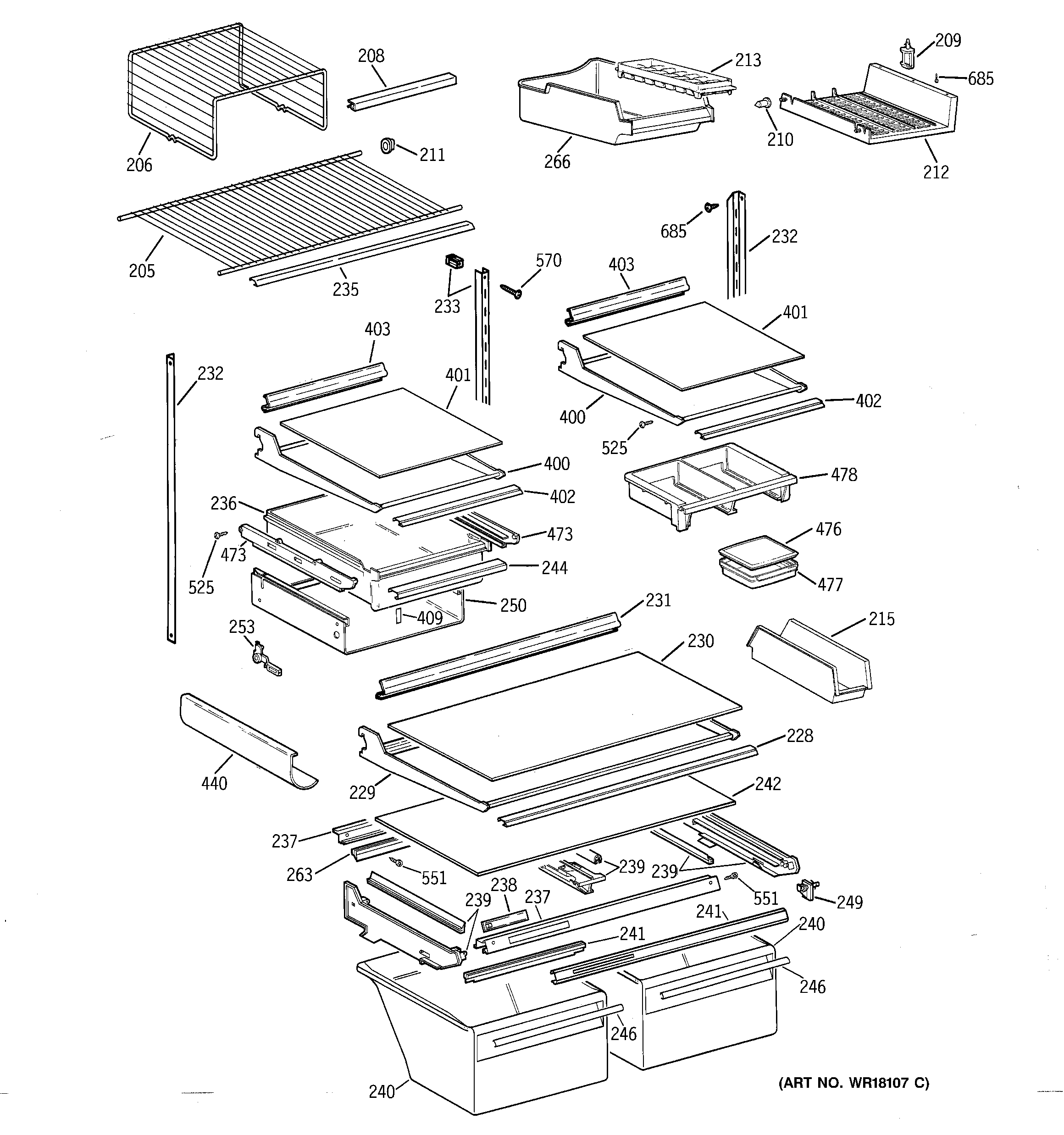 GE TBX25PASJRAA shelf parts diagram