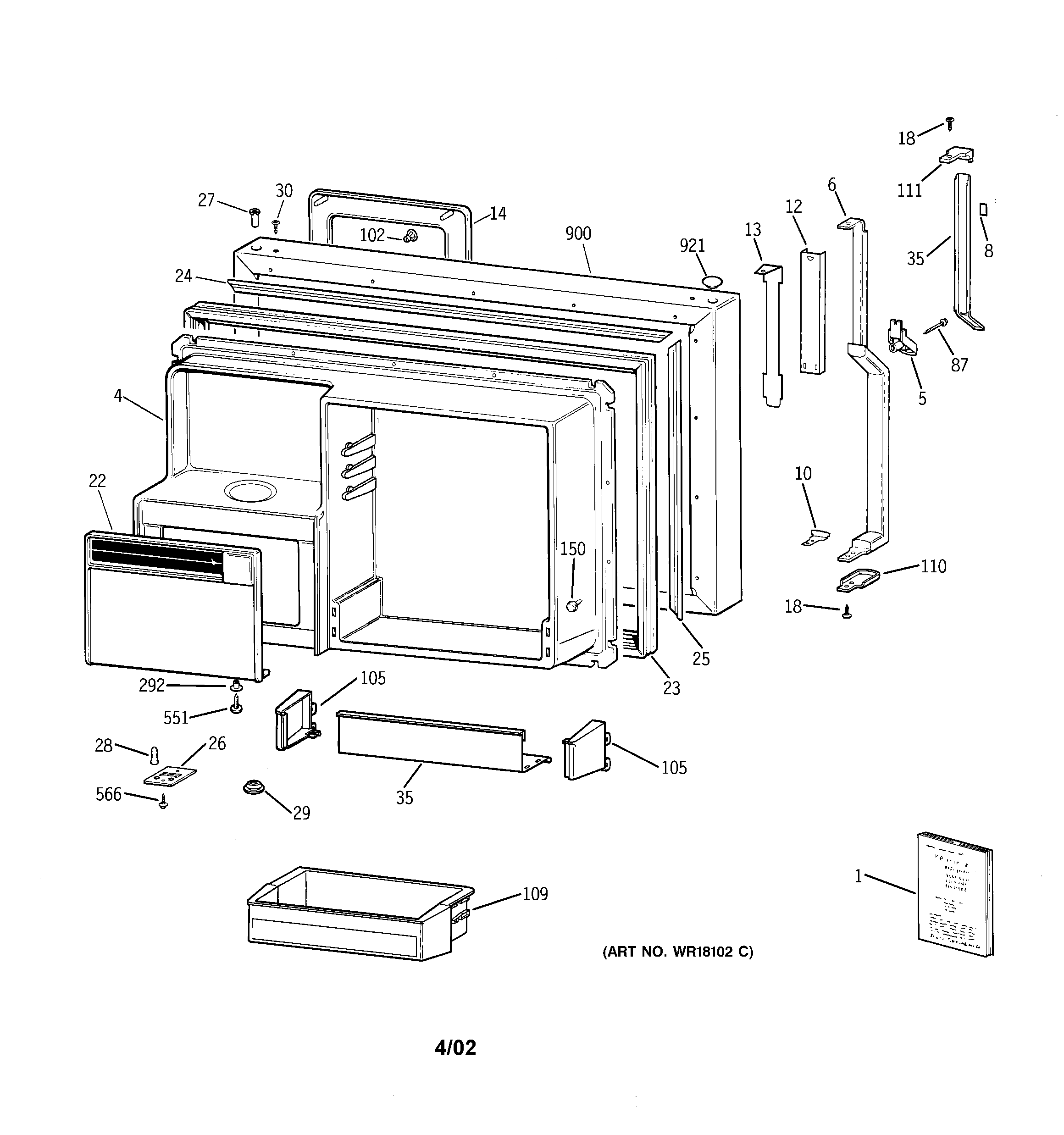 GE TBX25PCSKRBB freezer door diagram