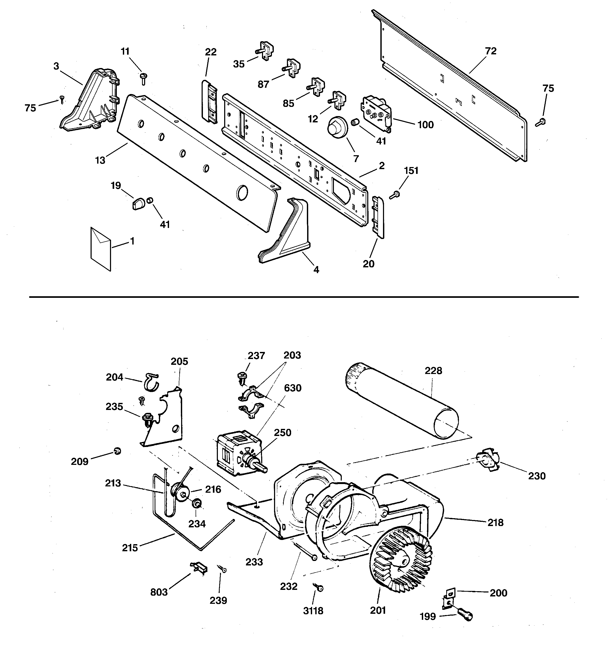 GE DWXR473GT5AA backsplash, blower & motor assembly diagram
