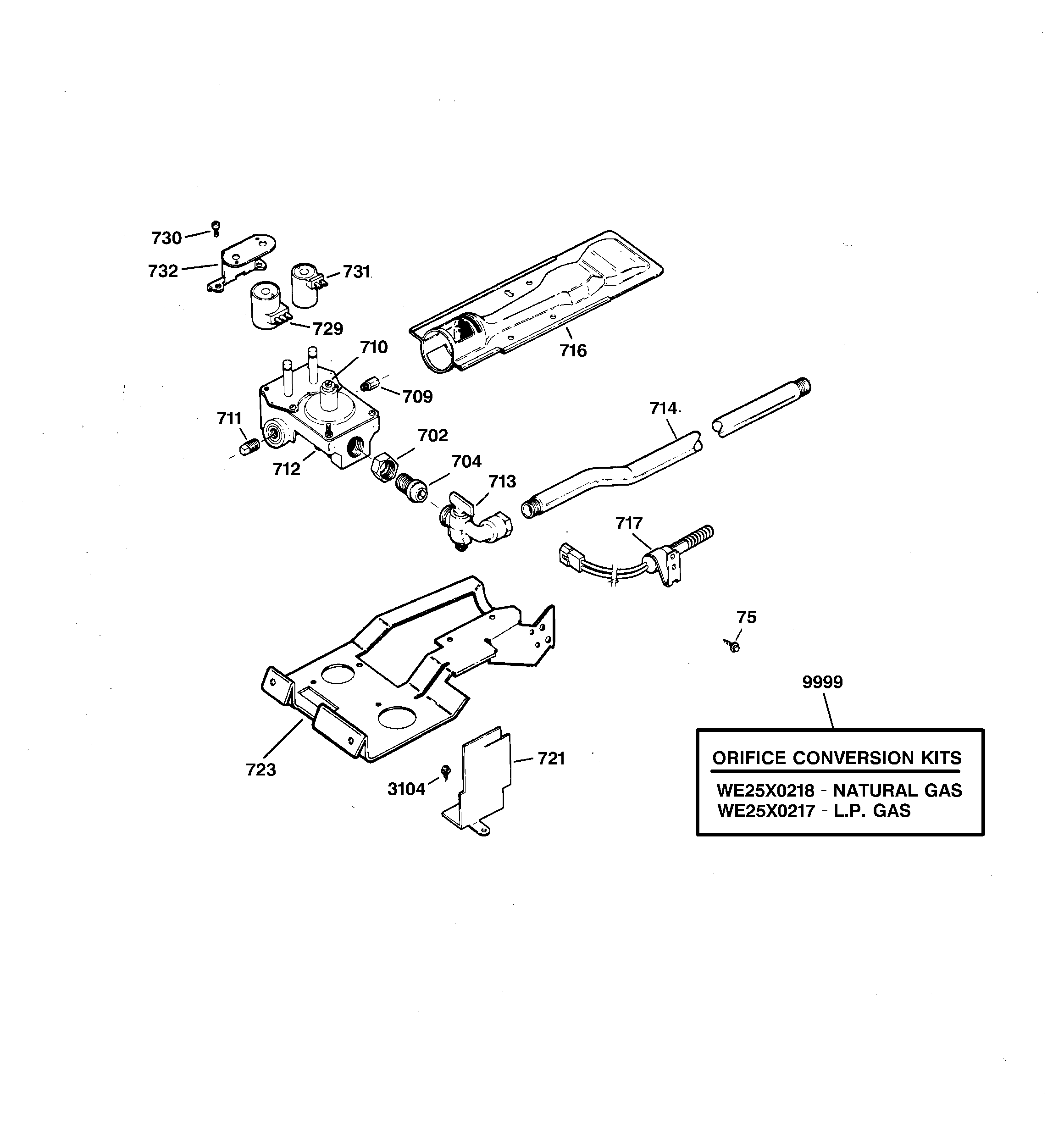 GE DPSF495GV0WW gas valve & burner assembly diagram