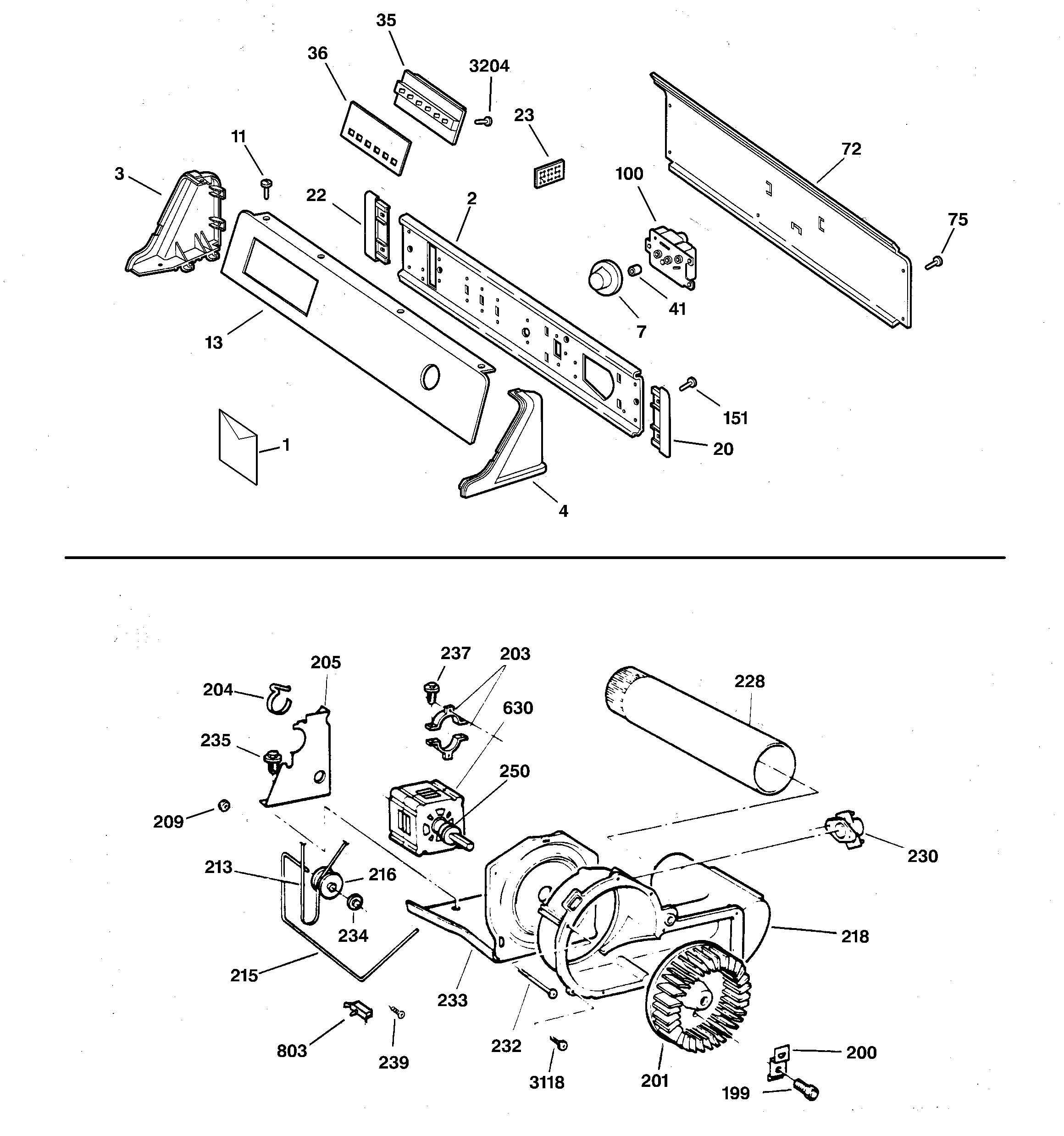GE DPSQ495GT6AA backsplash, blower & motor assembly diagram
