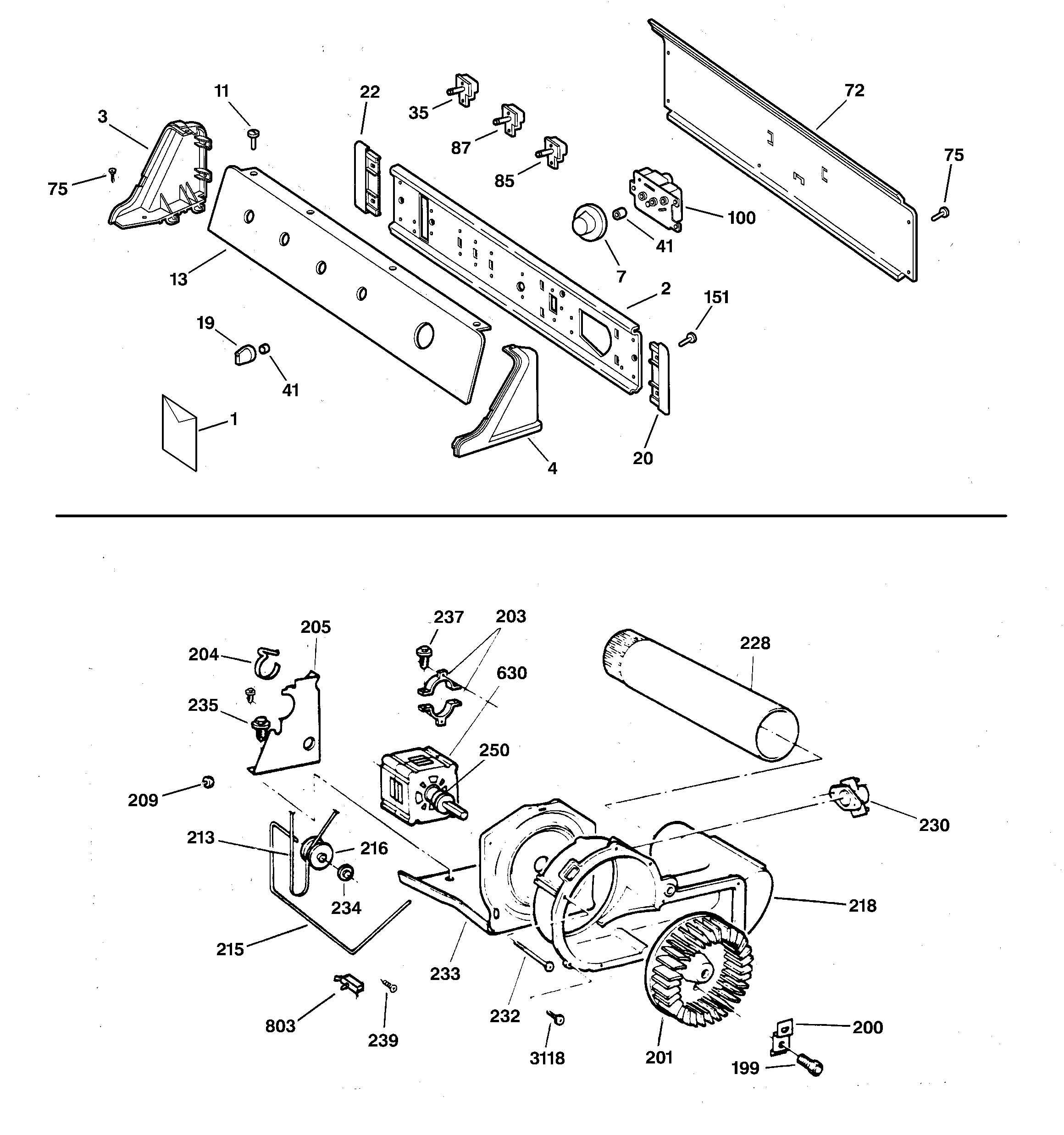 GE DCSR473GT6WW backsplash, blower & motor assembly diagram