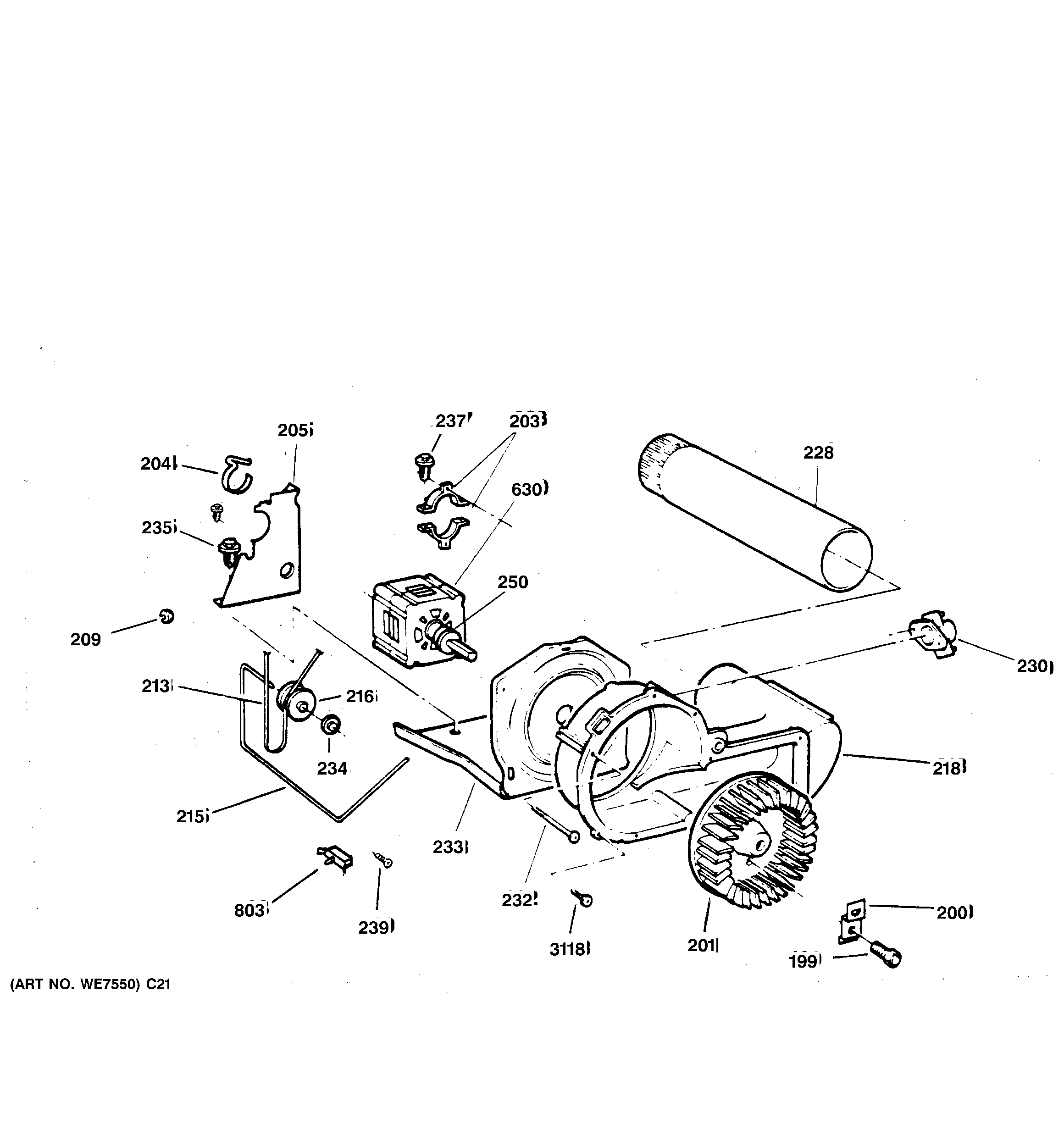 GE DBXR453ET5AA blower & motor assembly diagram