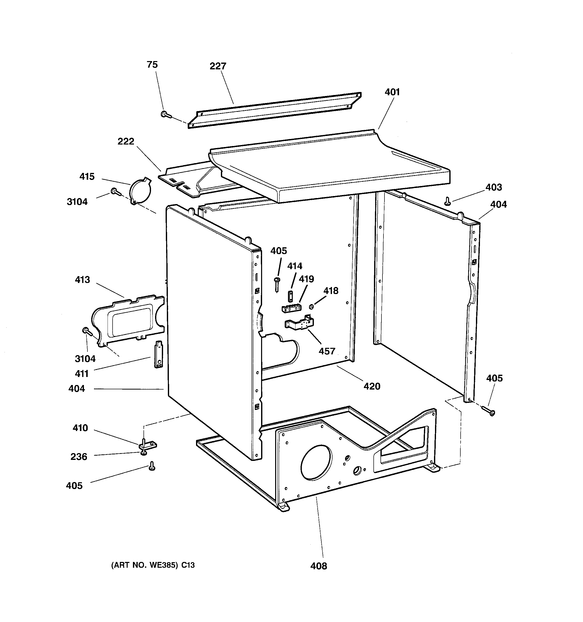 GE DBXR453ET5AA cabinet diagram