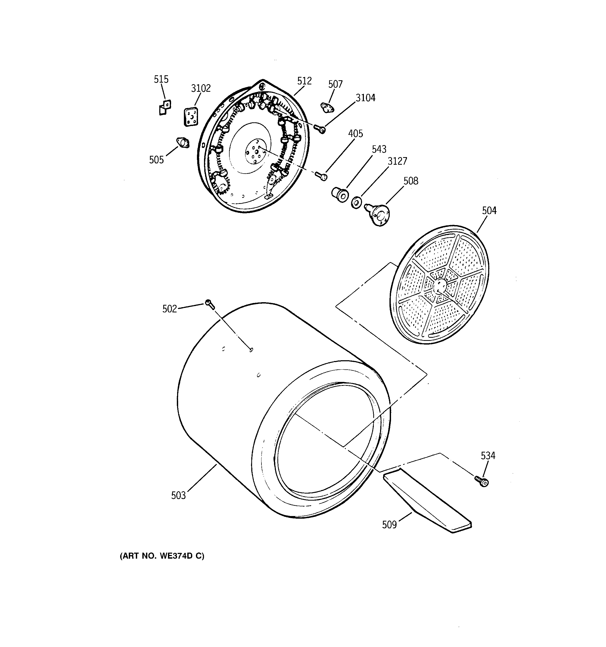 GE DBXR453ET5AA drum diagram