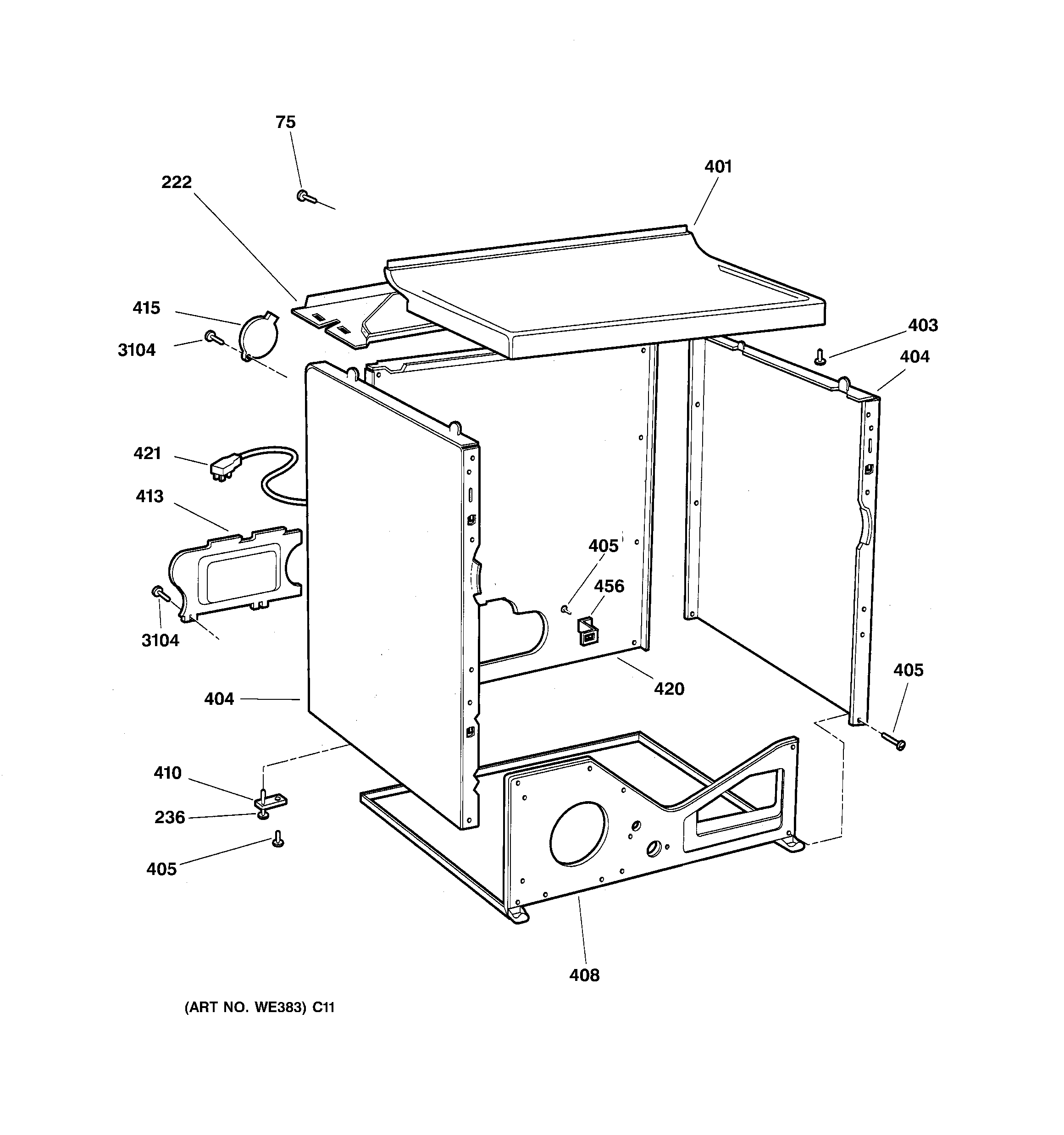 GE DPXQ473GT6WW cabinet diagram