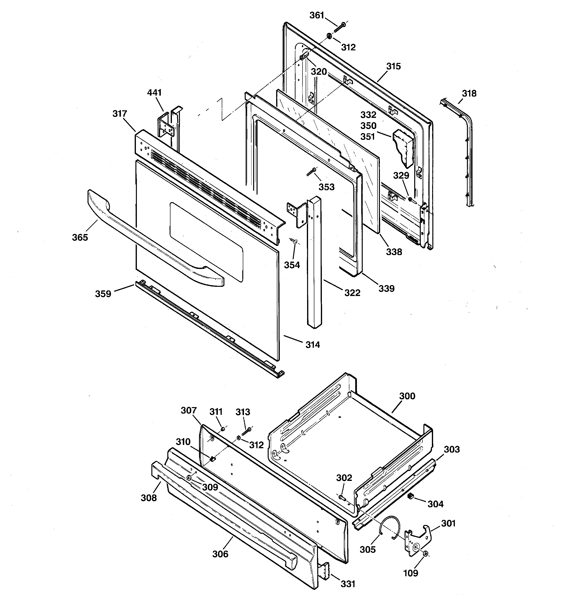 GE JGBS23DEF1BB door & drawer parts diagram