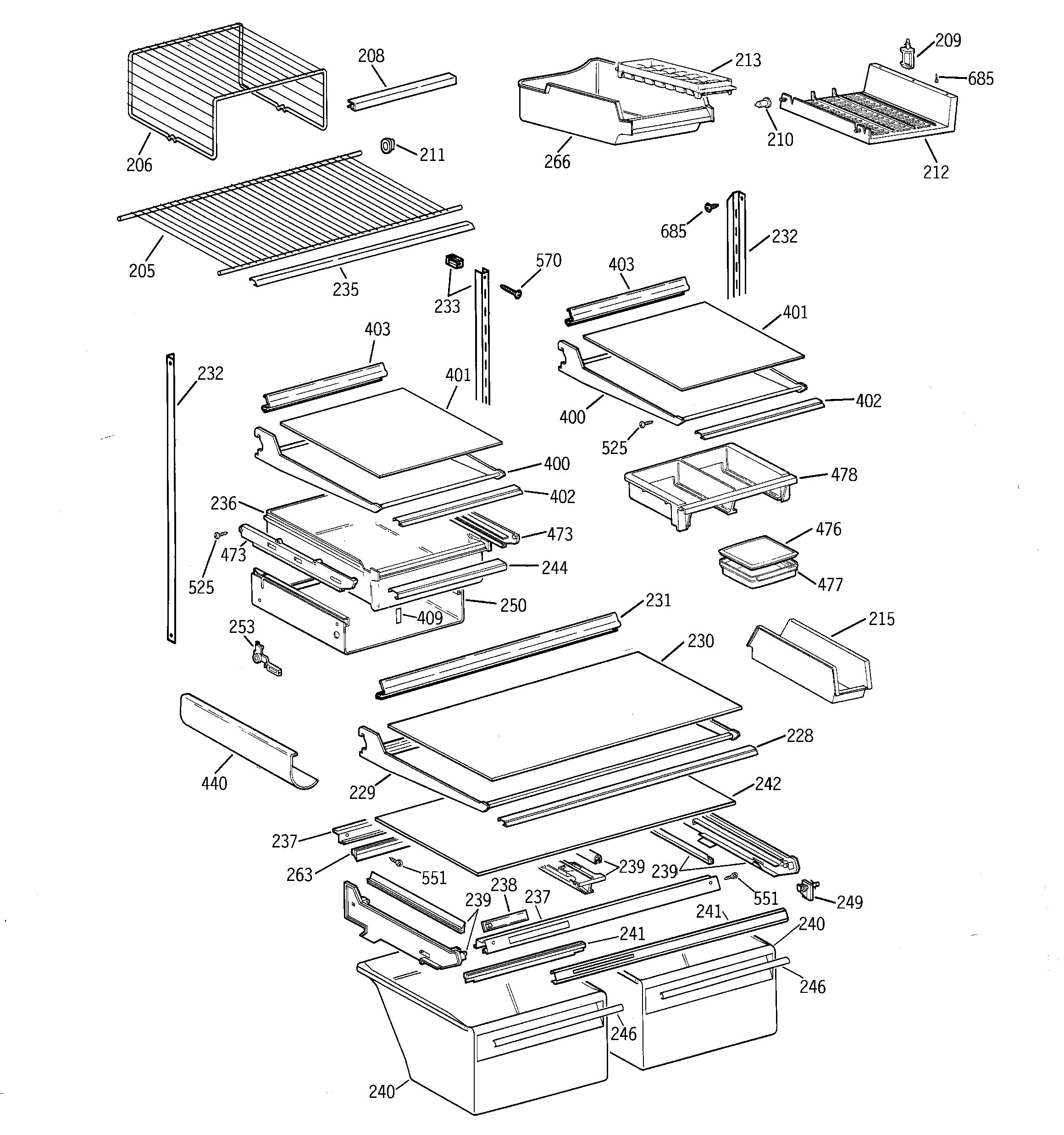 GE TBE25PASJRWW shelf parts diagram