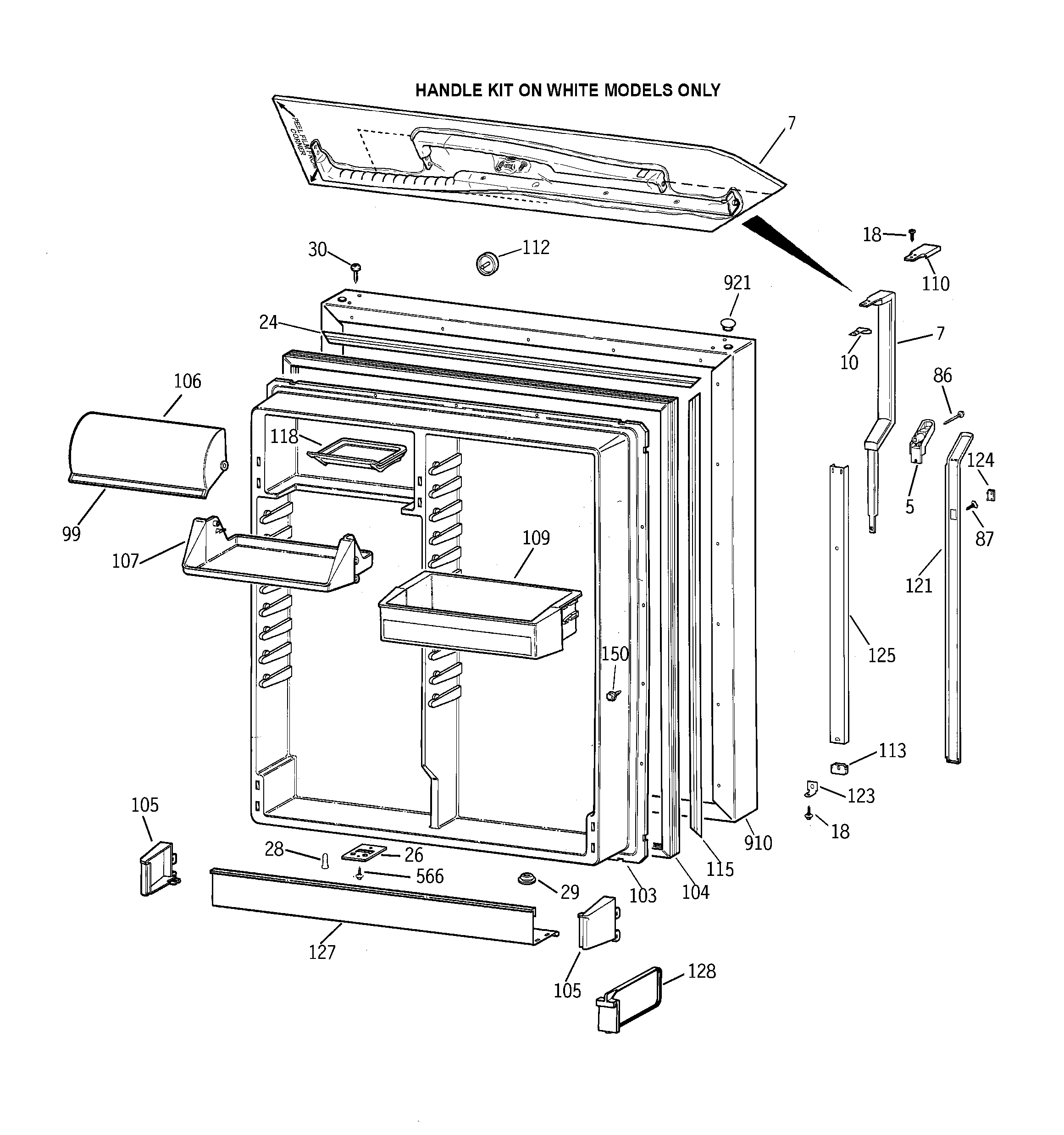 GE TBK19PAXERWW fresh food door diagram