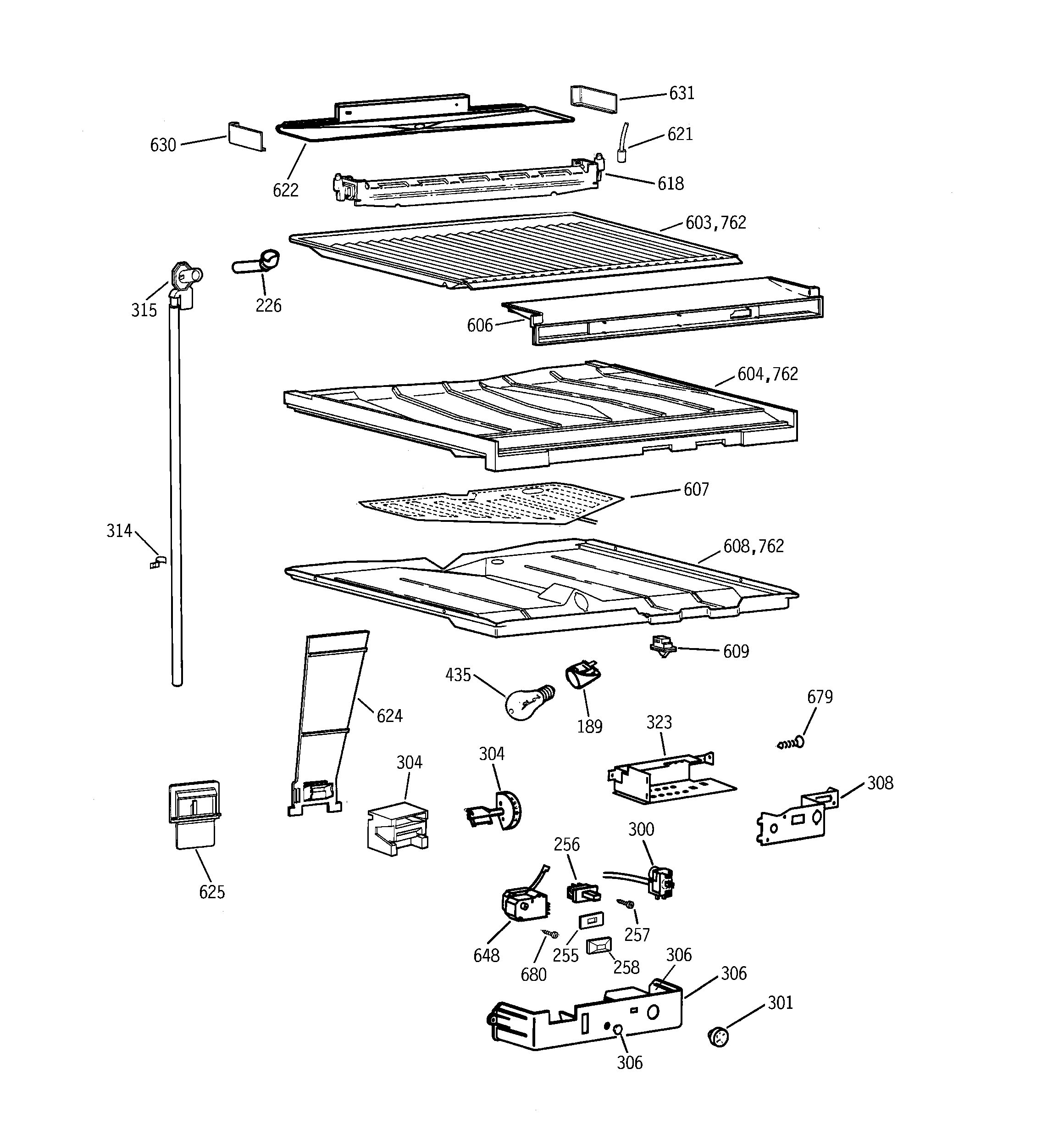 GE TBK19PAXERWW compartment separator parts diagram
